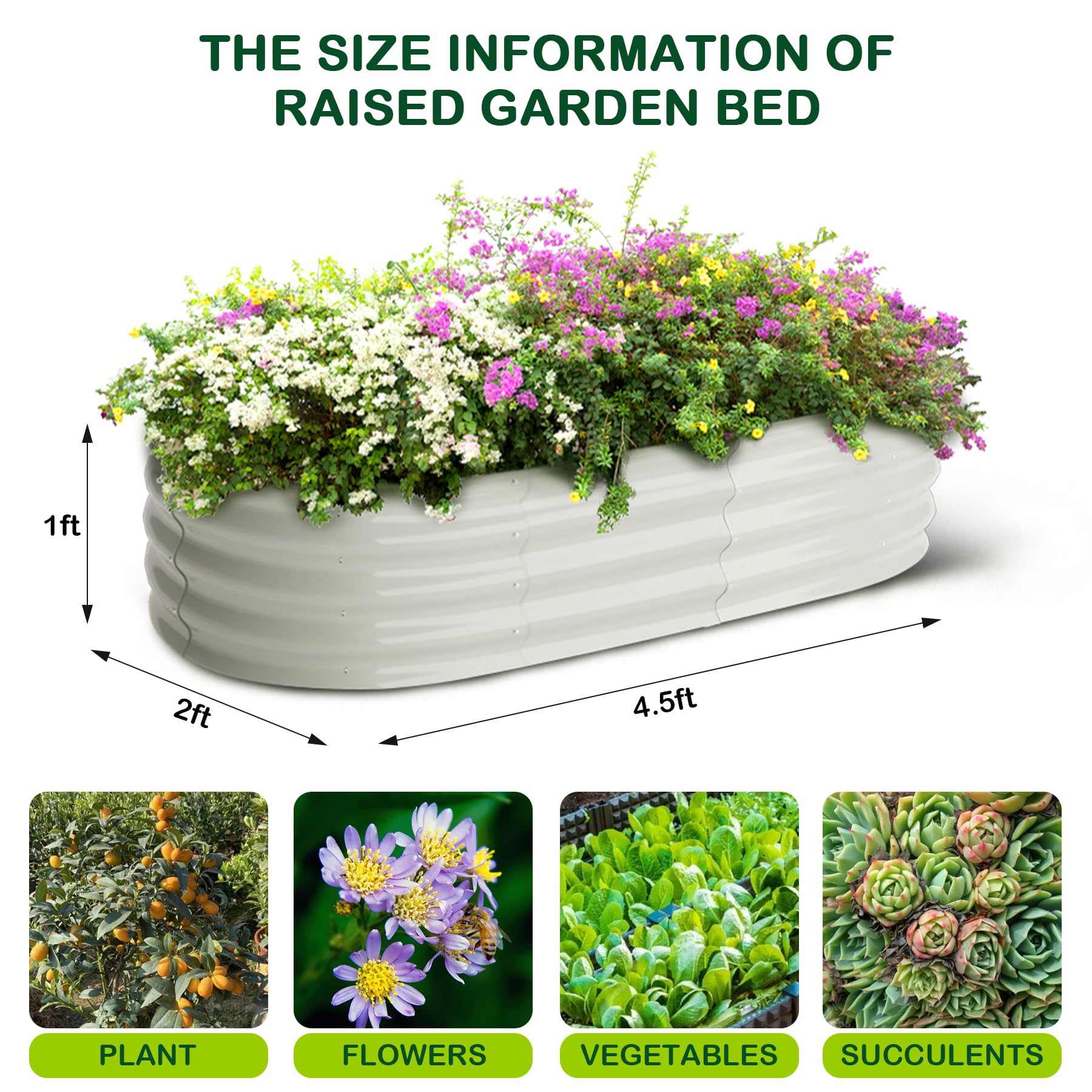 GARVEE 2 Pack 4.5' x 2' x 1' Galvanized Steel Raised Garden Beds - Oval Rust-Resistant Planter Boxes with Open Base & Rubber Edges, Easy Tool-Free Assembly, White - Perfect for Vegetables, Flowers, Herbs in Backyard, Patio, Balcony Gardening