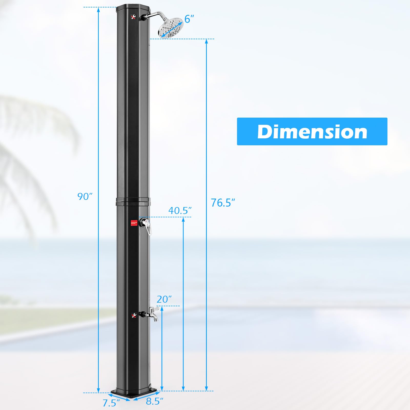 Goplus 15.9 Gallon Solar Heated Outdoor Shower with 7.5 FT Stand - Portable Shower Head & Foot Tap for Backyard, Poolside, Beach & Garden - Perfect for Camping, RV Trips & Outdoor Activities (Black)