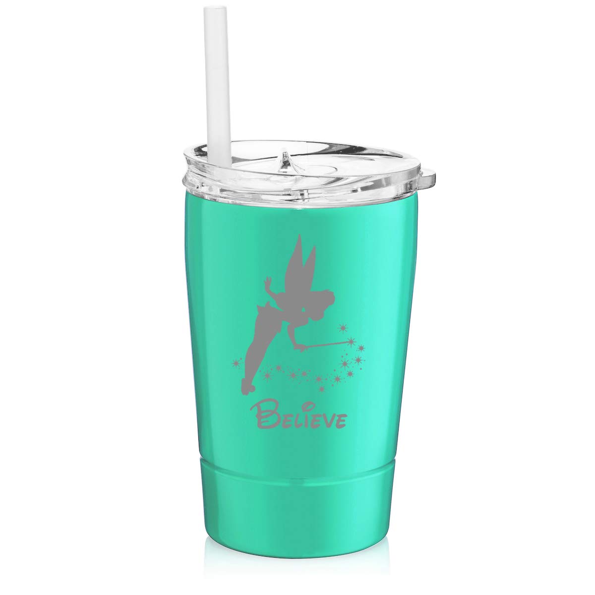 12 oz Stainless Steel Vacuum Insulated Tumbler with Straw - Double Wall Insulated Travel Mug for Hot & Cold Drinks - Fairy Believe Light Blue - Perfect for Coffee, Tea, Iced Beverages On-The-Go, Office, Gym & Outdoor Activities