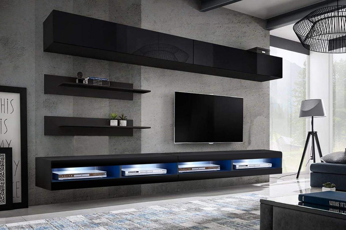 Modern Floating TV Stand with Storage & LED Lights - Wall-Mounted Entertainment Center for Bedroom & Living Room - 34
