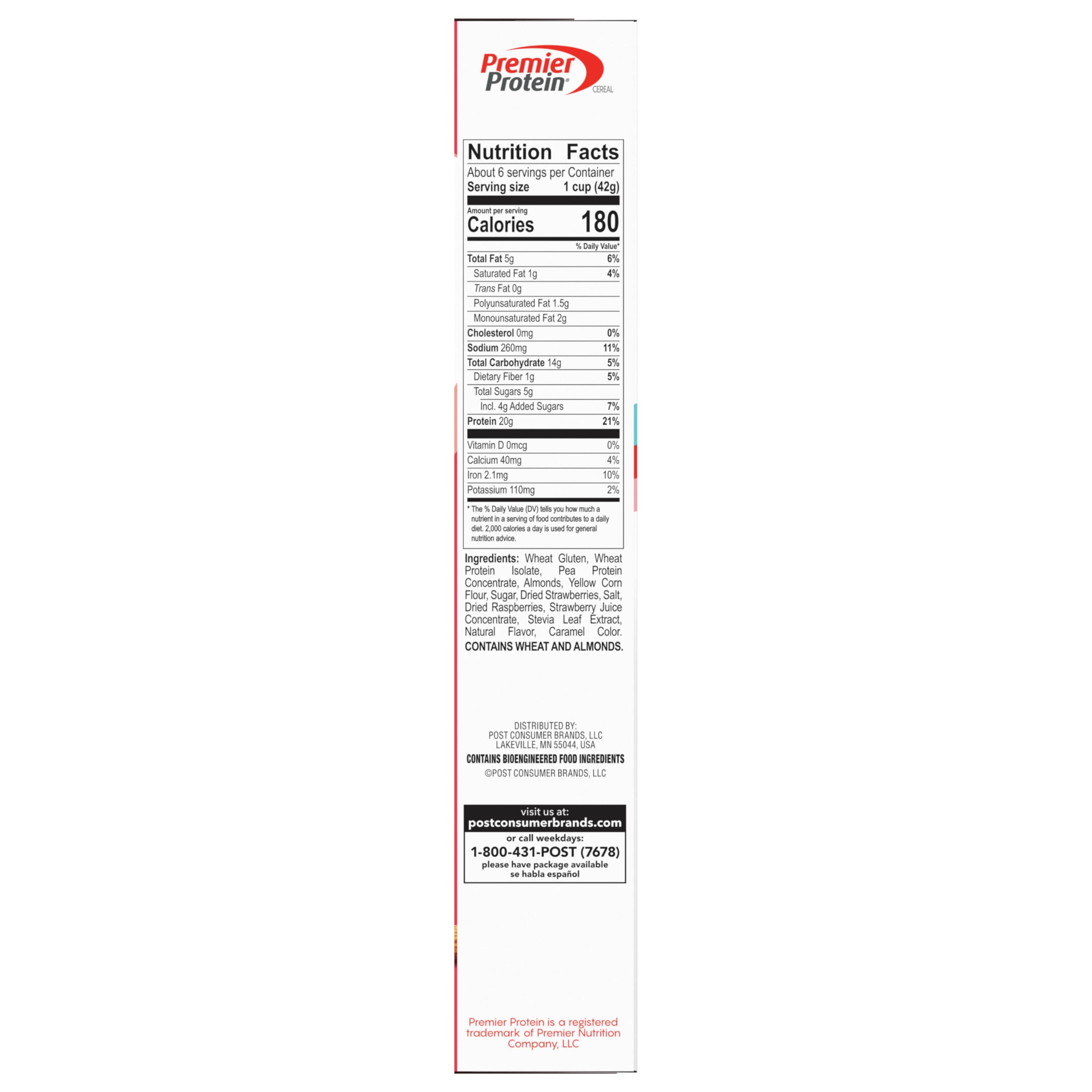 Premier Protein Mixed Berry Almond Cereal - High Protein Cereal with Dried Berries & Almond Slices (20g Protein per Serving, 9oz Box) - Perfect for Breakfast, Post-Workout Snack & Healthy Lifestyle