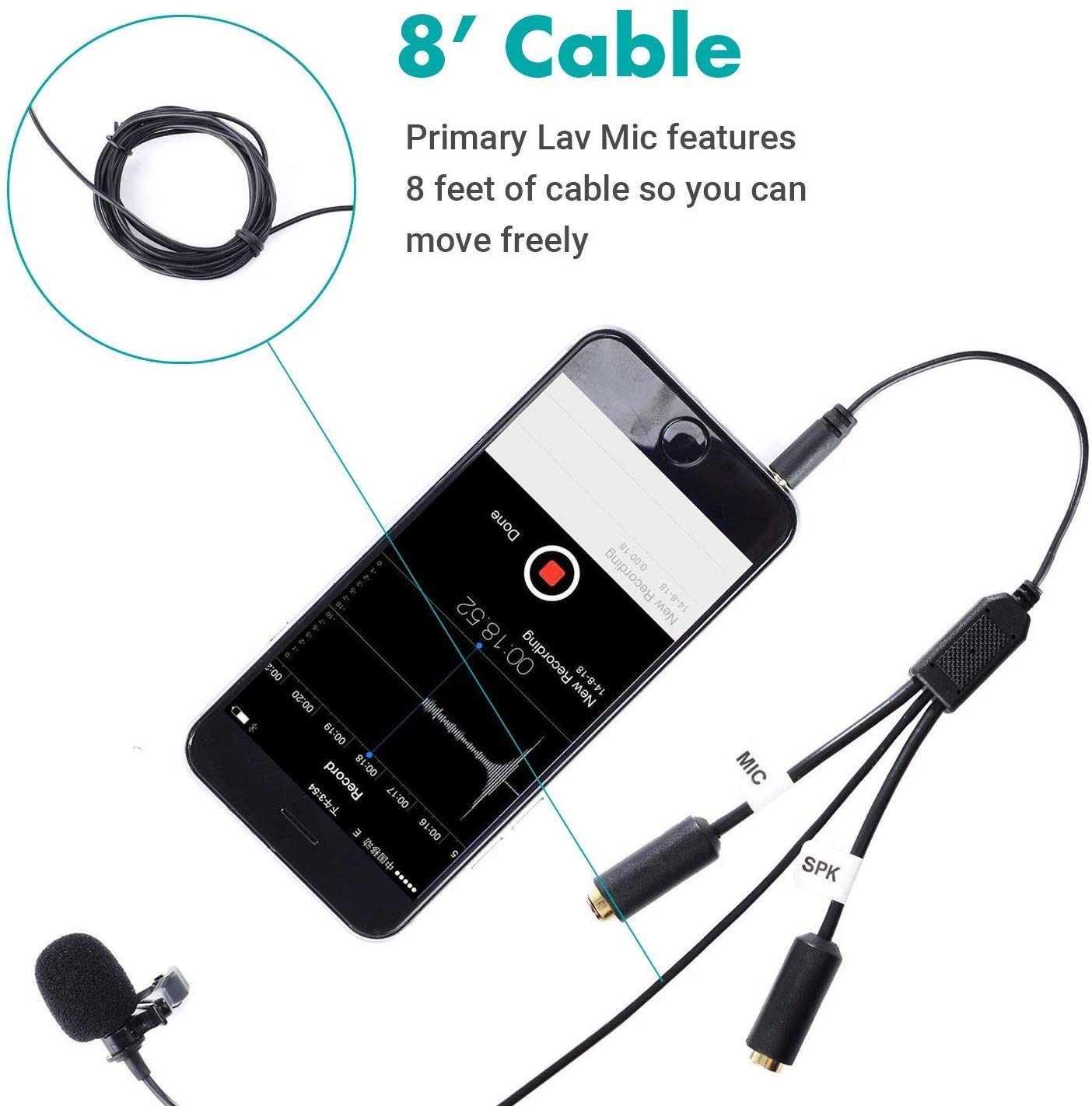 Professional Lavalier Mic for iPhone, Android - Podcast & Interview Gear