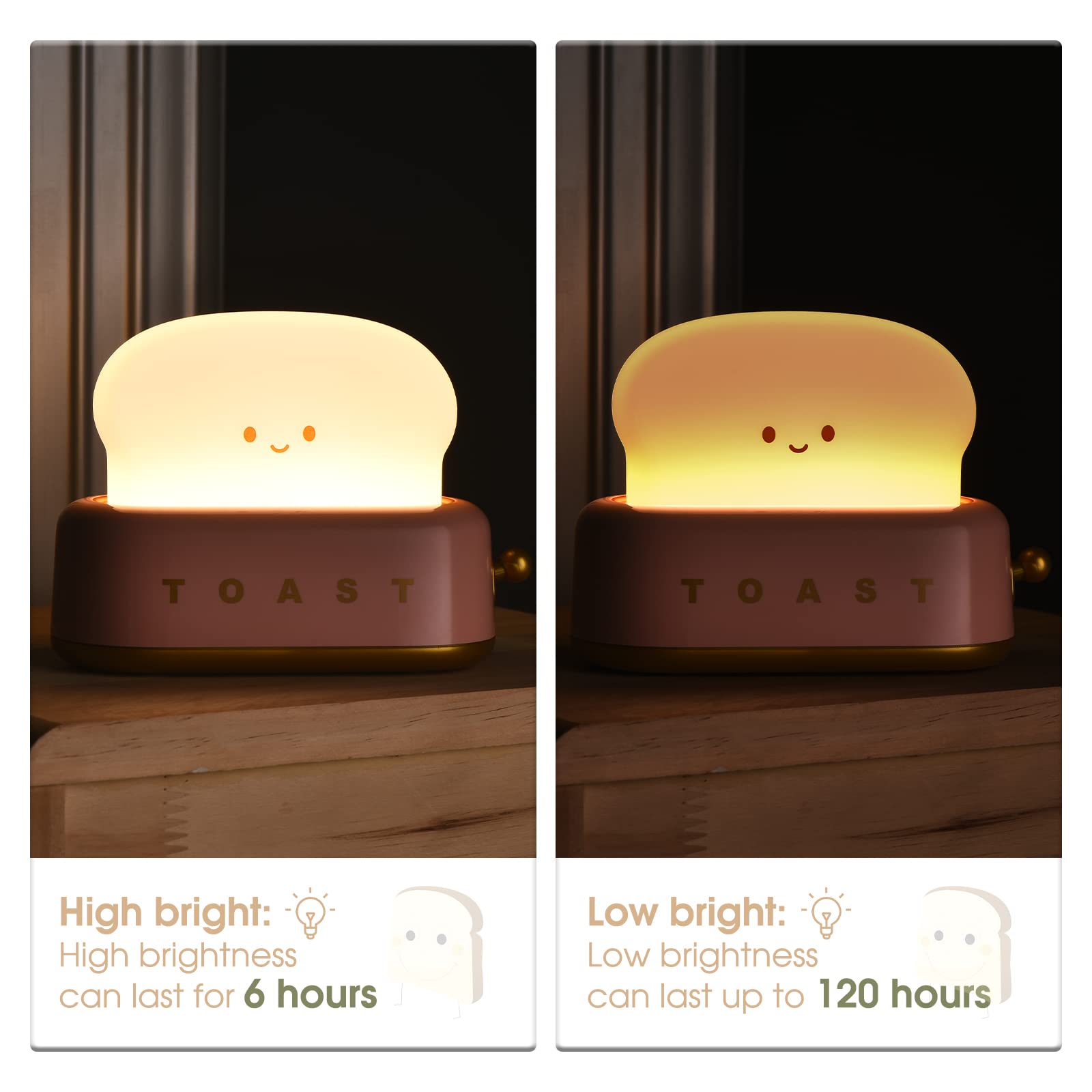 Kawaii Smile Toaster Night Light - Rechargeable LED Table Lamp with Timer & Auto Shutoff, Cute Home Decor for Bedroom, Living Room, Office - Perfect Gift for Kids & Adults (Yellow) - Creates Cozy Ambiance for Reading, Relaxing & Nighttime Comfort