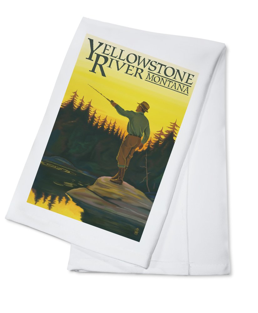 Yellowstone River Montana Fly Fishing Cotton Tea Towel - 100% Cotton Decorative Hand Towel for Kitchen & Home - Perfect for Camping, Fishing Trips & Rustic Home Decor