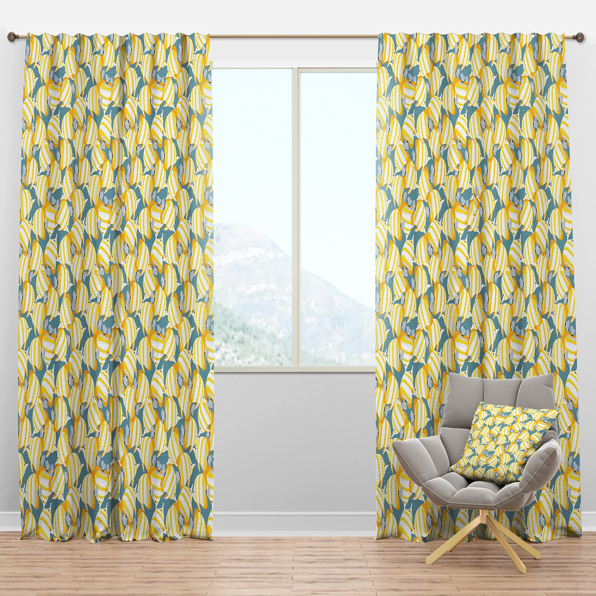 DesignQ Blackout Curtains - Yellow Fish Pattern Thermal Insulated Window Drapes for Bedroom & Living Room - 52x120 Inches Single Panel - Perfect for Light Blocking, Privacy & Energy Efficiency