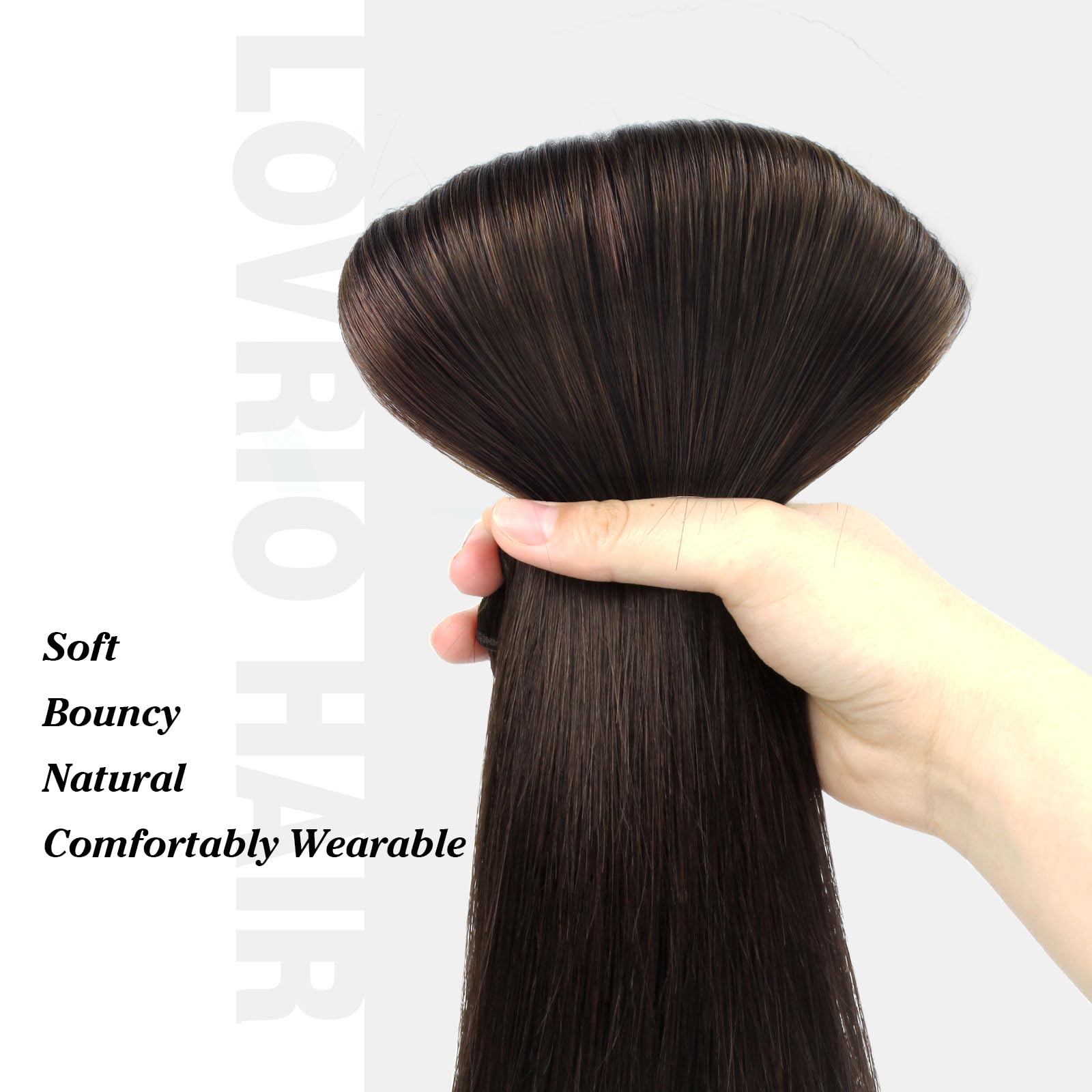 160g 20 Inch Clip-in Human Hair Extensions - 10pcs Dark Brown Virgin Hair with 21 Clips for Women | Perfect for Volume, Length & Styling for Parties, Weddings & Daily Wear