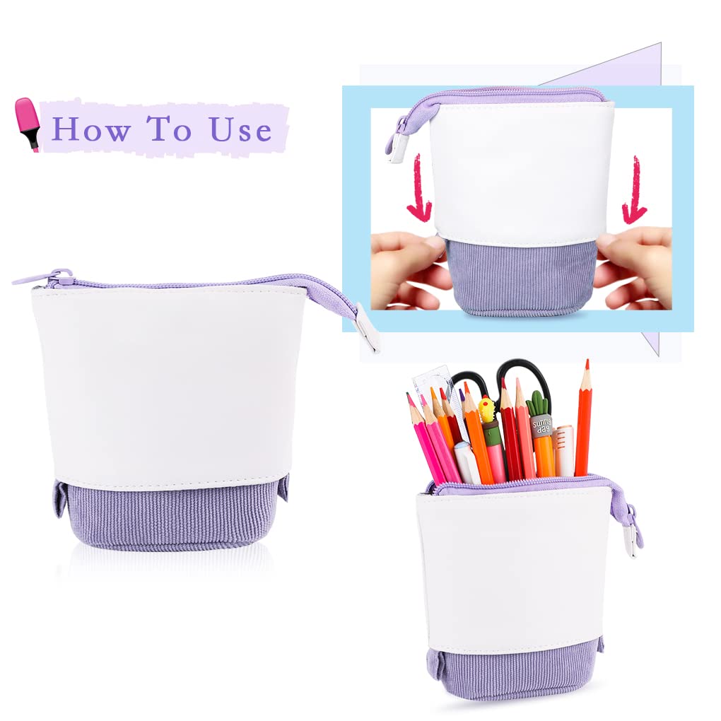 Oyachic Stand Up Pencil Case - Adjustable Telescopic Pen Holder & Cosmetic Organizer Bag - Cute Makeup Pouch for Women - Perfect for Office, School & Travel Organization
