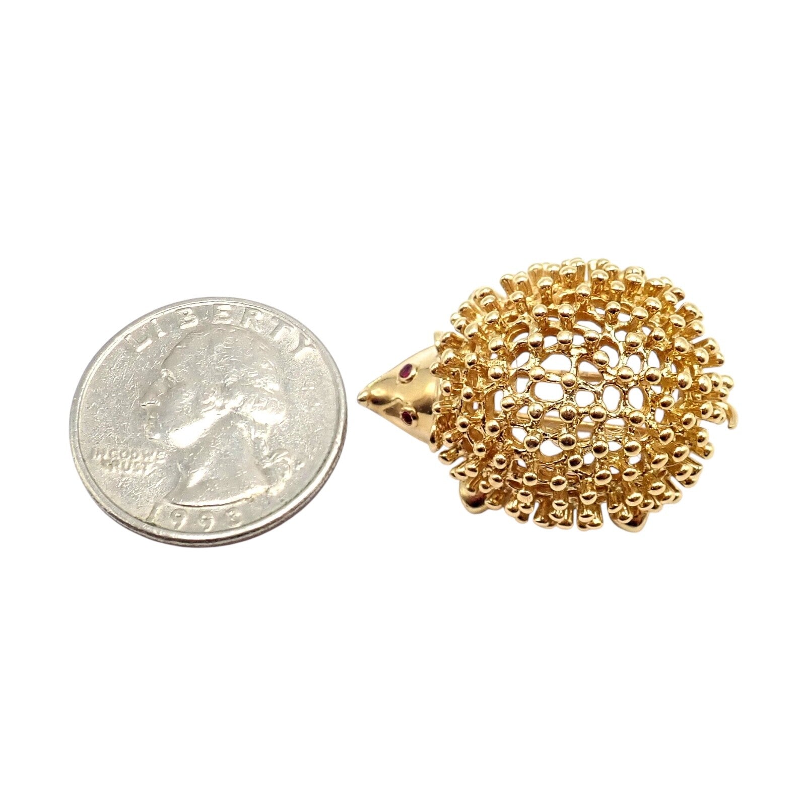 Vintage Tiffany & Co Schlumberger 18k Yellow Gold Hedgehog Ruby Brooch Pin - Luxury Collectible Jewelry for Special Occasions & Gifts