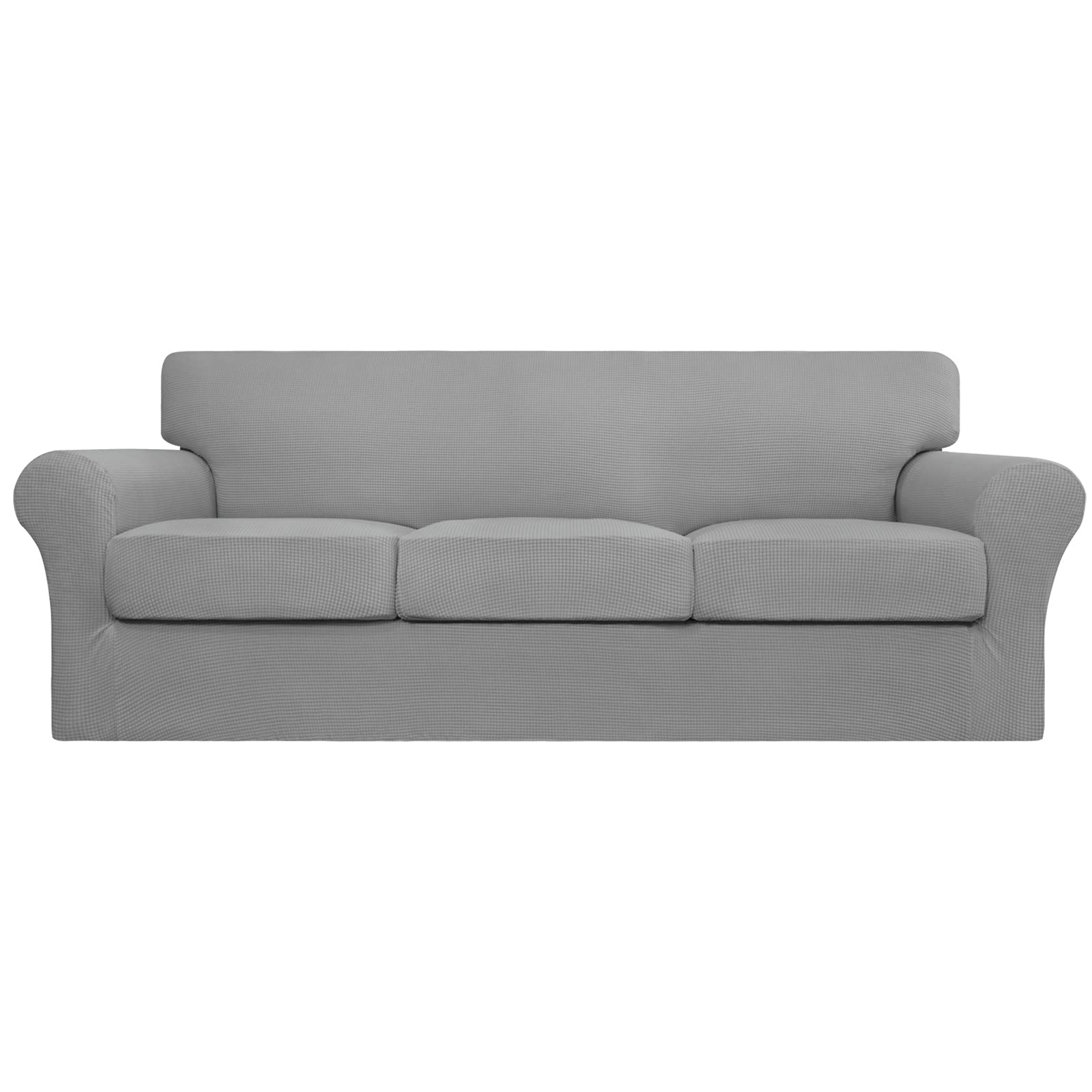 4-Piece Stretch Sofa Cover for Dogs - Washable Pet Furniture Protector with Elastic Jacquard Fabric - Fits 3-Cushion Couches (Light Gray) - Perfect for Pet Owners & Home Decor Protection