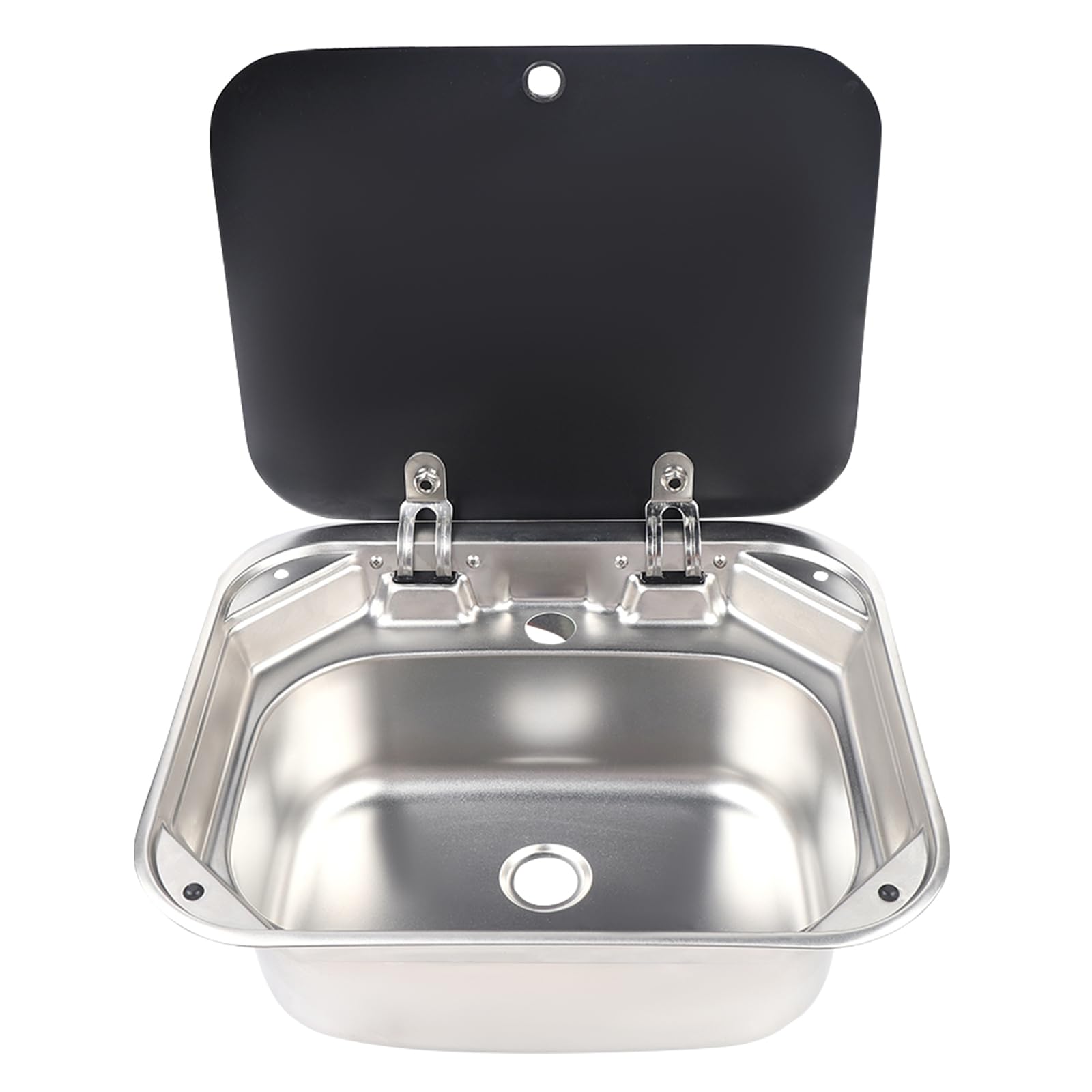 Stainless Steel RV Kitchen Sink with Hot & Cold Faucet & Tempered Glass Lid - 16.7
