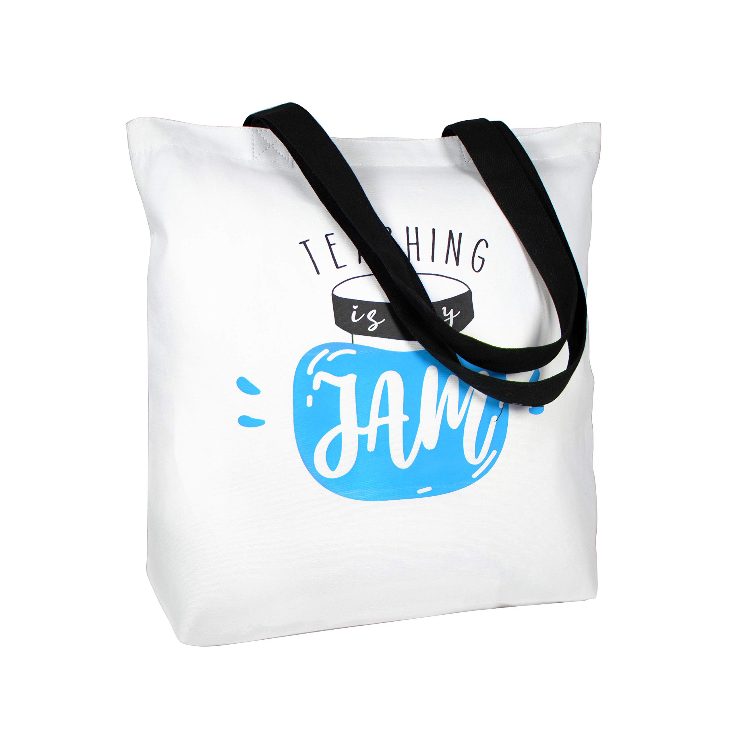 ELEGANTPARK Cotton Canvas Tote Bag for Women - Teacher Appreciation Gift, Valentine's Day, Graduation & Birthday Present with Pocket - White Shoulder Bag with Black Handle | Perfect for School, Work, Shopping & Daily Use