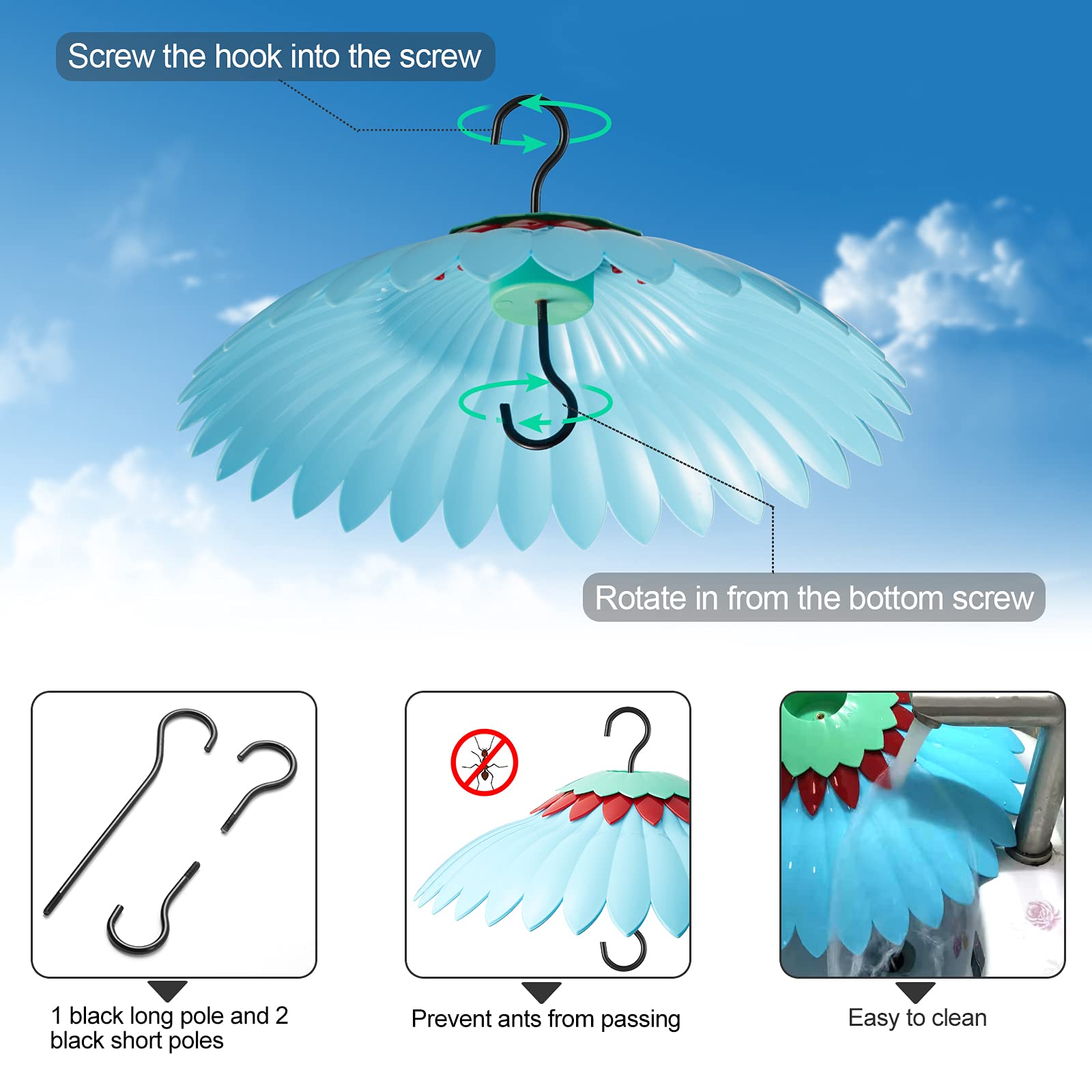 Squirrel Baffle for Bird Feeders - 14 Inch Blue Dome Squirrel Proof Protector, Hummingbird Feeder Guard with Moat Design, Easy to Clean & Durable for Outdoor Use - Perfect for Backyards, Gardens & Patios to Keep Squirrels Away While Attracting Birds