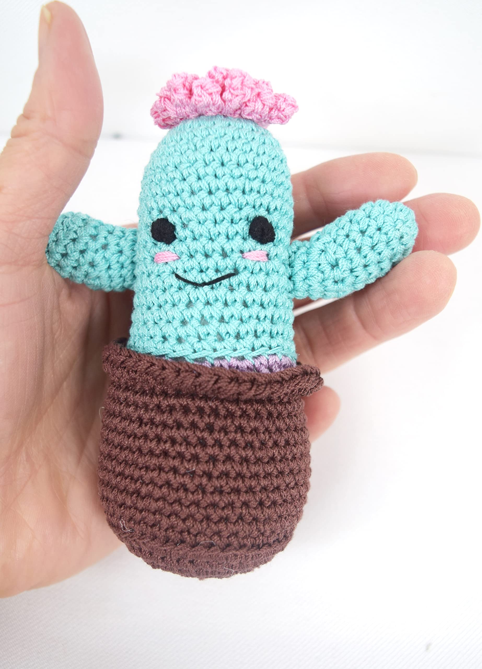 Organic Cotton Crochet Squeaky Dog Toy for Small Dogs - Cactus Teeth Cleaning Chew Toy | Puppy Dental Care & Interactive Playtime for Indoor/Outdoor Use