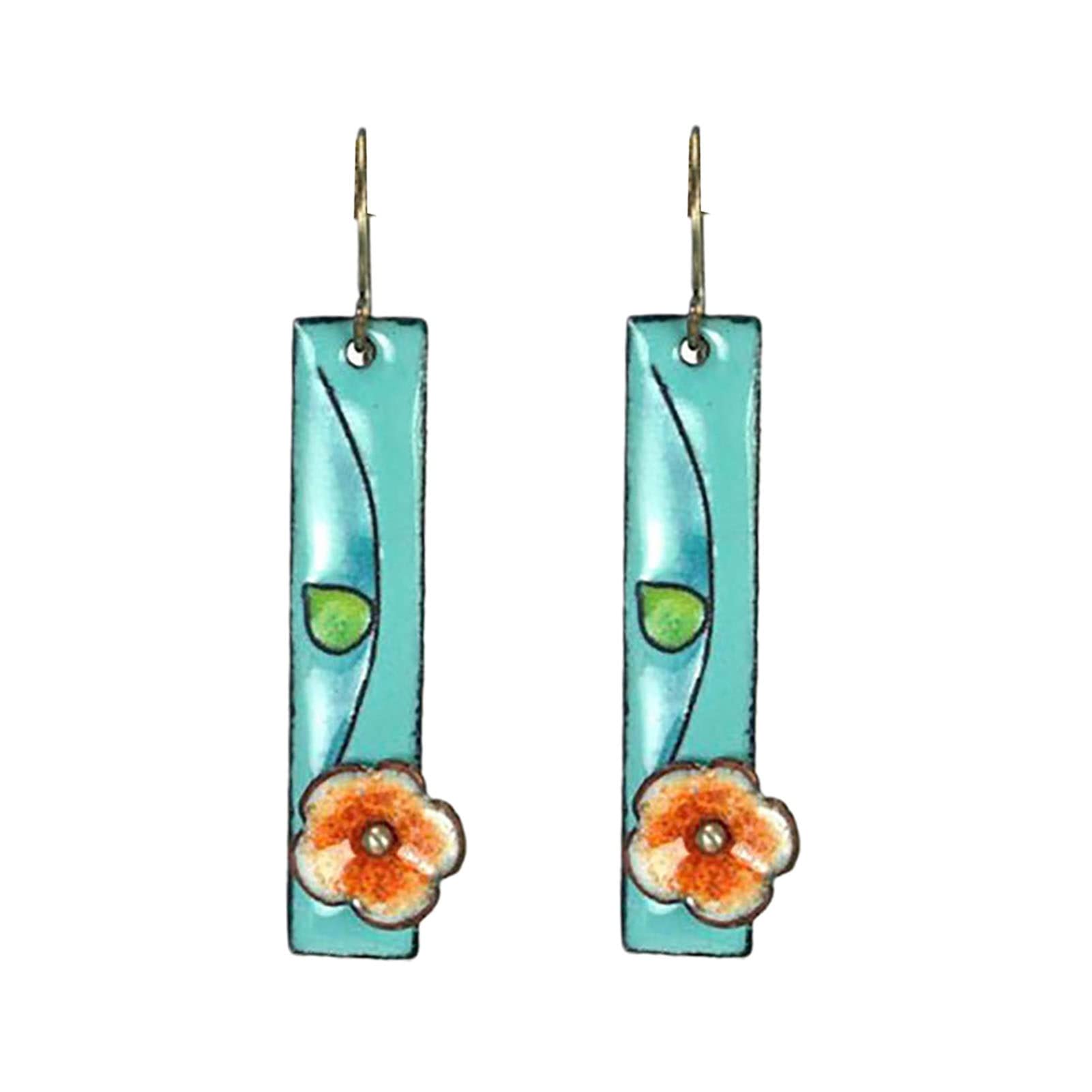 Bohemian Blue Flower Drop Dangle Earrings for Women - Rectangle Pierced Tassel Earrings with Stud Hook - Jewelry Gift for Girls & Women - Perfect for Parties, Weddings & Boho Fashion
