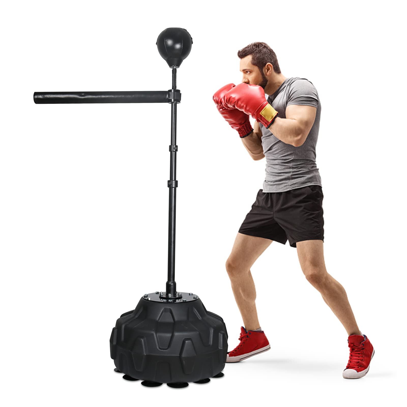 Solid Reflex Bag Boxing Speed Trainer - Adjustable Height 45-80in Free Standing Punching Bag with Spinning Bar for Adults & Kids | Home Gym, Boxing Training, Martial Arts Practice