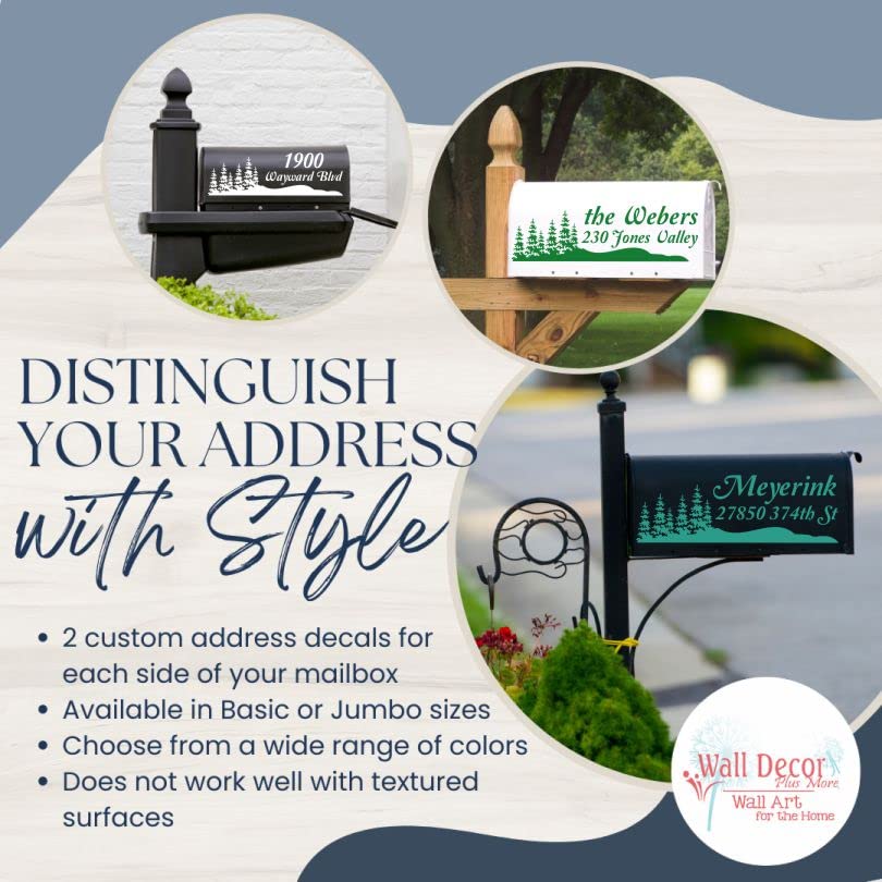 Personalized Mailbox Decors - Set of 2 Custom Forest Tree Silhouette Decals with Last Name, House Number & Street Address - Perfect for Home Mailbox, Front Door & Rural House Number Signs