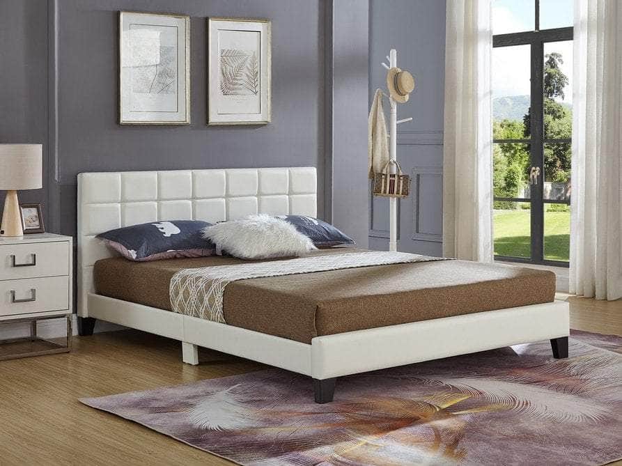 Salmo Square Tufted Faux Leather Platform Bed - Queen/King Size, Black/Brown - Modern Upholstered Bed Frame for Master Bedroom & Guest Room