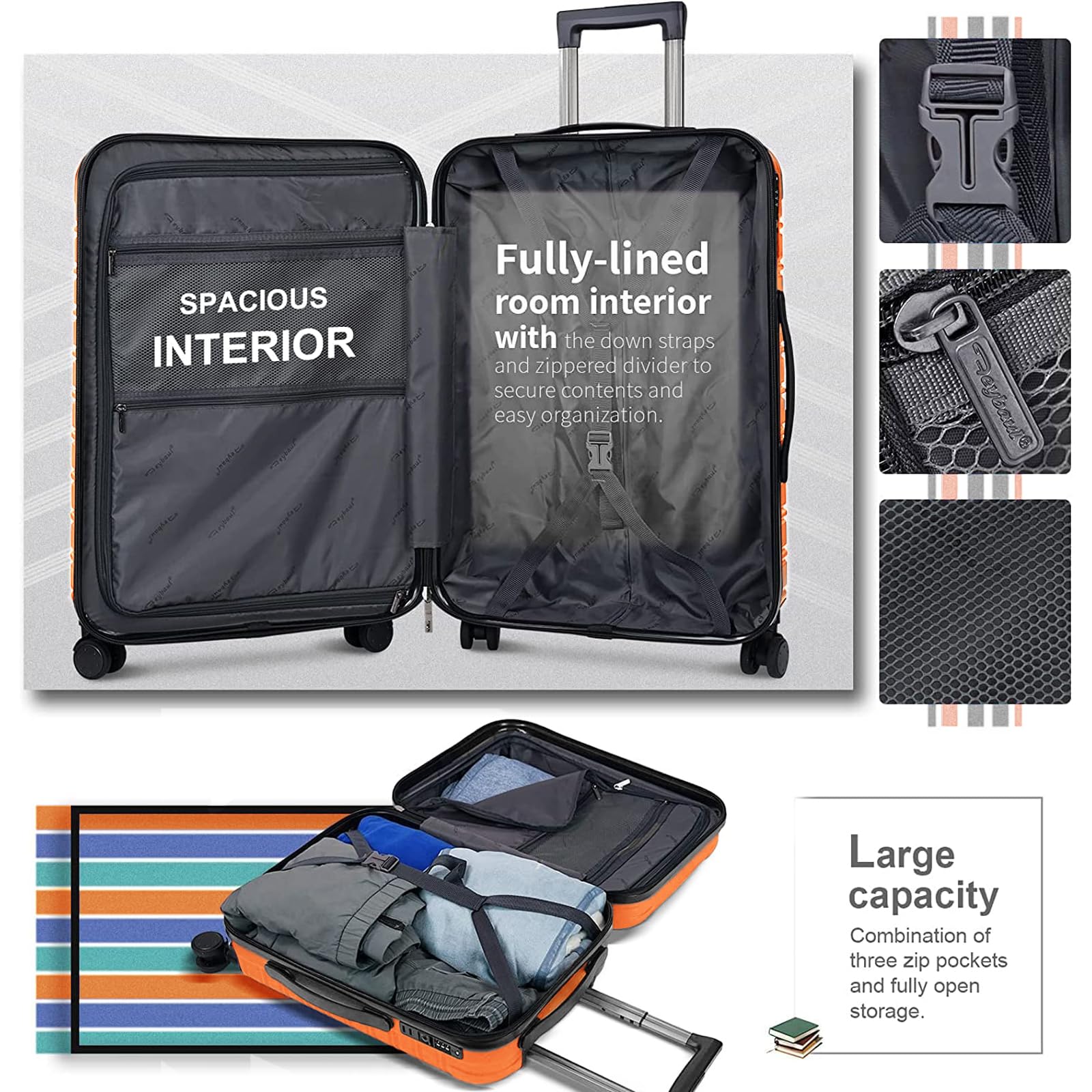 2-Piece Lightweight Hardshell Spinner Luggage Set - 14/20 Inch Airline Approved Carry-On Suitcase with TSA Lock, Durable PC+ABS Material (Orange) - Perfect for Business Travel & Weekend Getaways