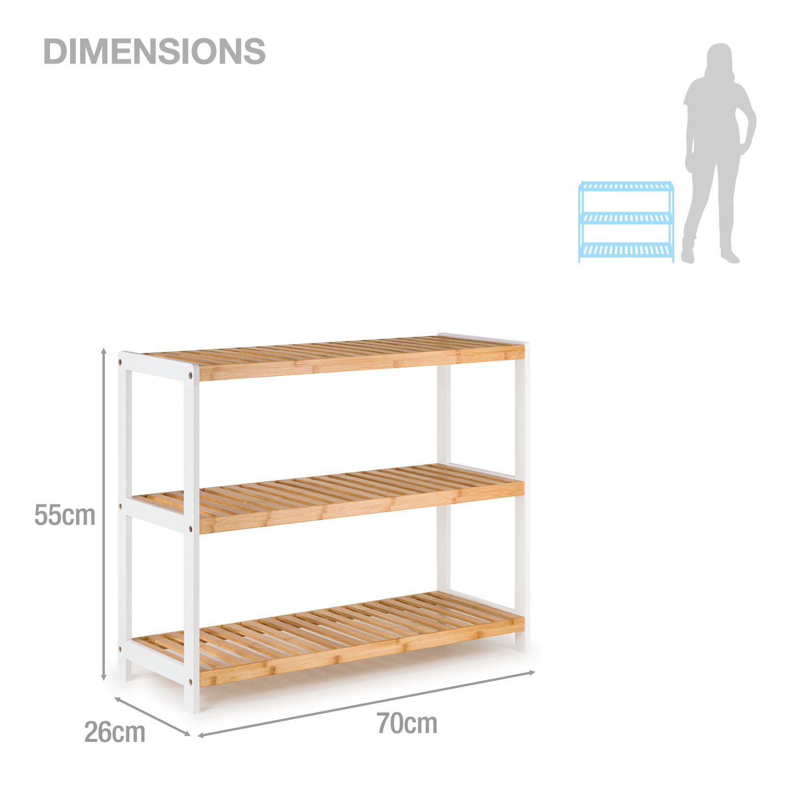 Woodluv 3-Tier Wooden Shoe Rack Organizer - Sturdy Shoe Storage Shelf for Hallway, Living Room, Bedroom & Bathroom - Multi-Purpose Organizer for Shoes, Plants & Books (70x26x55cm) - Perfect for Small Spaces & Home Organization