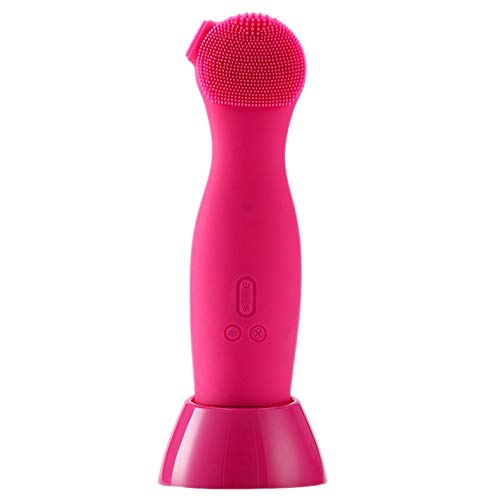 Bcowtte 3-in-1 Electric Silicone Facial Cleansing Brush for Deep Cleaning - Removes Blackheads, Acne & Unclogs Pores - Gentle Exfoliating Face Cleaner (Red) - Perfect for Daily Skincare & Travel