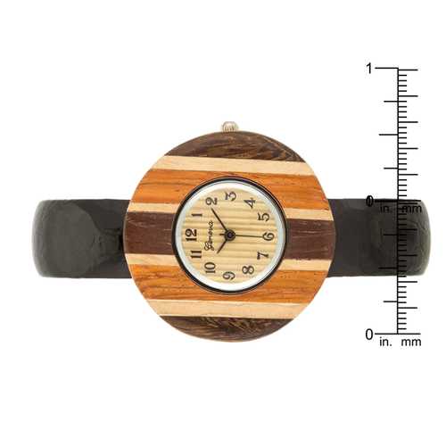 Brenna Black Wood-Inspired Leather Cuff Watch for Women - Stylish Casual & Dressy Timepiece for Everyday Wear, Office, and Special Occasions