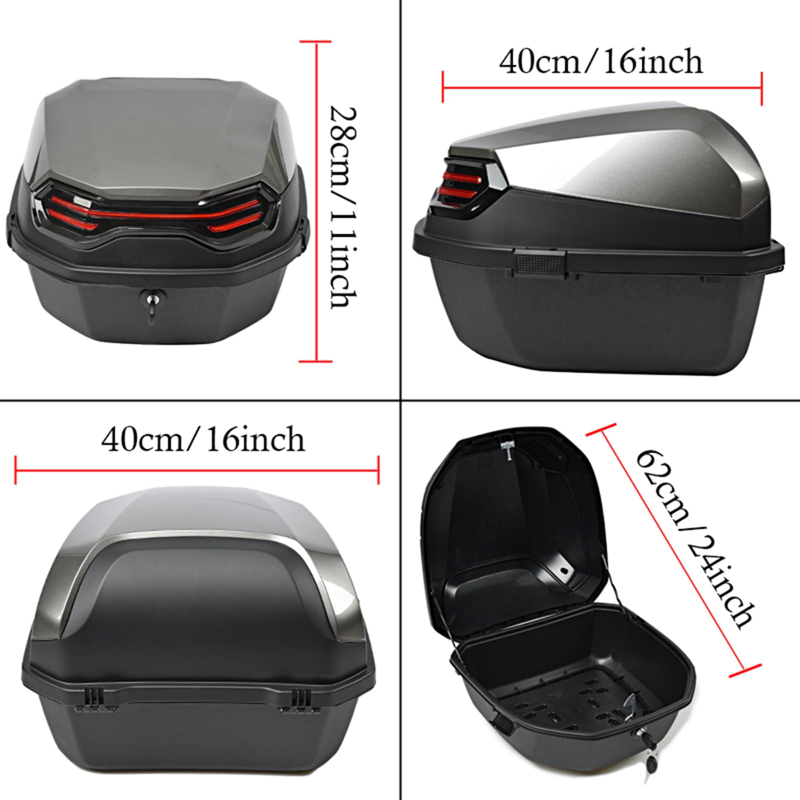 35L Waterproof Motorcycle Top Box - Silver Tail Trunk Luggage with Mounting Hardware | Helmet Storage Carrier for Motorbike & Moped | Perfect for Commuting, Touring & Daily Rides