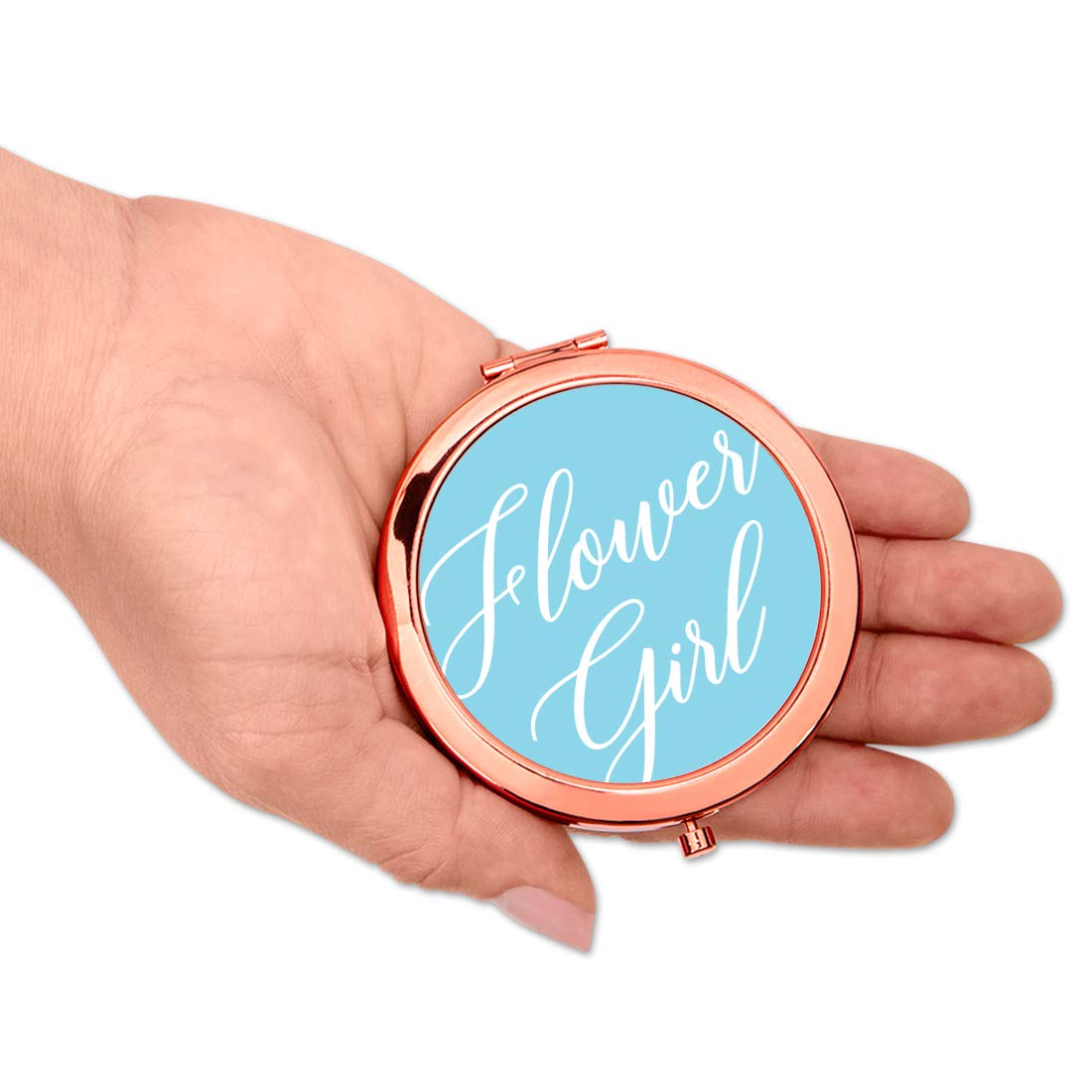 Rose Gold Compact Mirror with Floral Design - Perfect Wedding Gift for Flower Girls, Bridesmaids & Bachelorette Parties (Light Baby Blue, 1-Pack) | Ideal for Bridal Showers, Wedding Favors & Special Occasions