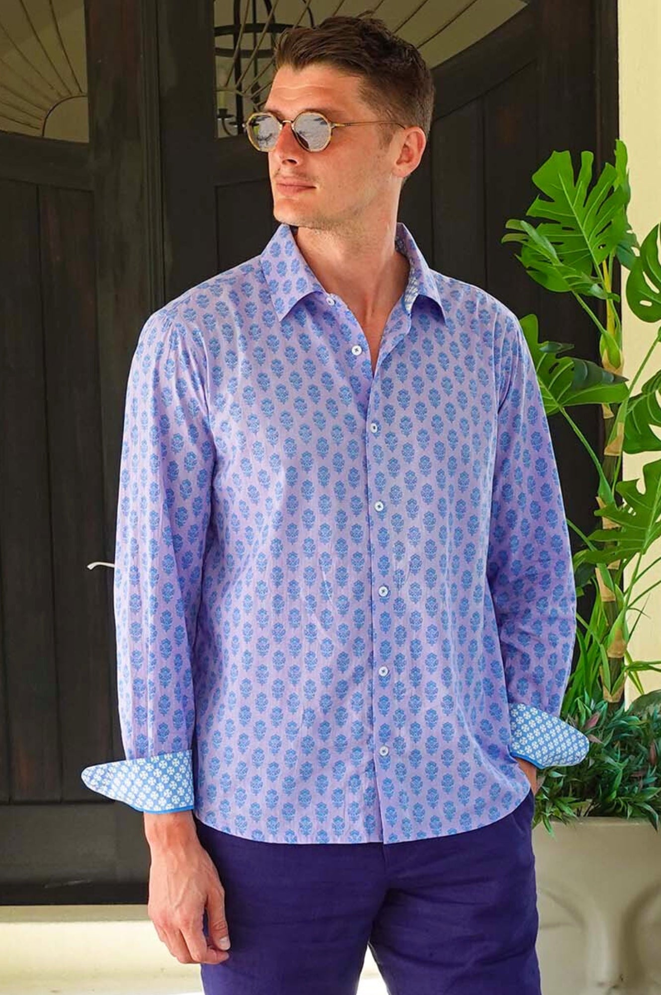 Men's Azalea Purple Printed Cotton Shirt - Casual Button Down Shirt for Summer, Spring & Fall | Perfect for Outdoor Activities, Date Nights & Office Wear