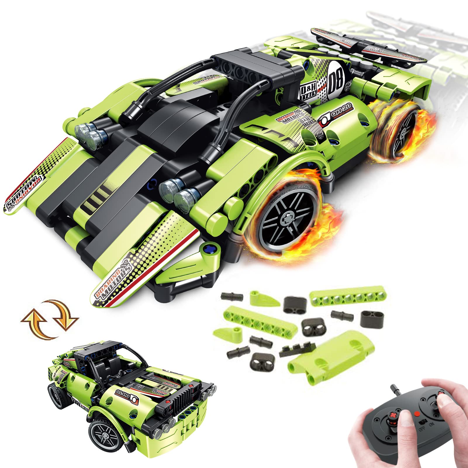 STEM Educational Building Toys for Kids Ages 6-9 - 2-in-1 Remote Control Race Car Construction Kit with Snap-Together Engineering Blocks | Creative Learning Toy for Boys & Girls | Perfect Birthday Gift & Classroom STEM Activity