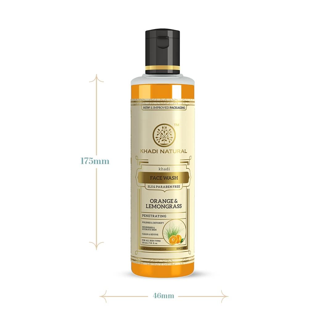 Khadi Natural Orange & Lemongrass Herbal Face Wash for Dry Skin - Organic, Paraben & SLS Free Cleanser (210ml) | Gentle Daily Cleansing for Healthy Glowing Skin | Perfect for Morning & Night Skincare Routine