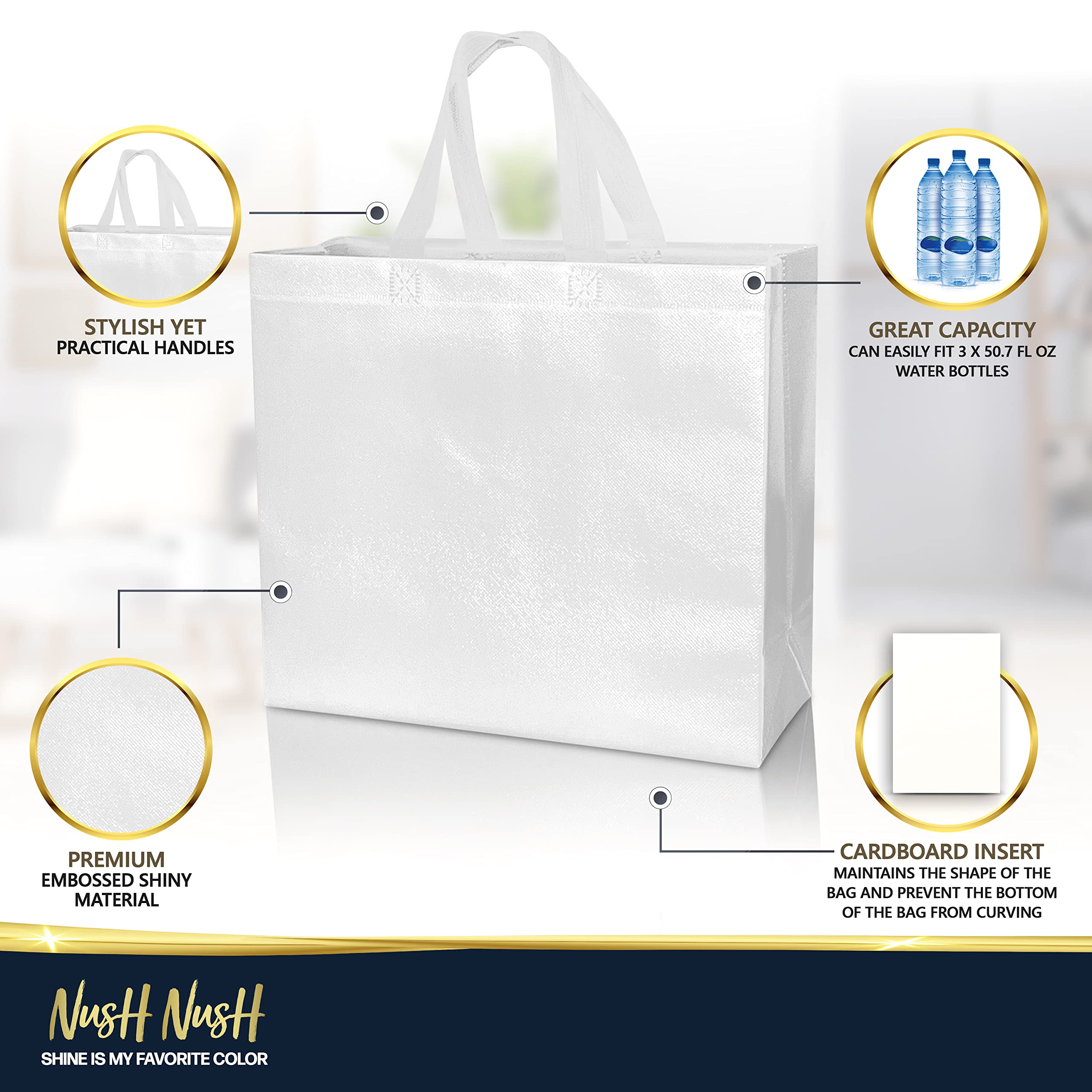 Premium White Gift Bags Bulk Pack of 12 - Large Reusable Shiny Party Favor Bags with Handles (13
