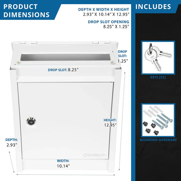 Barska CB14076 Secure Wall Mount Mail Dropbox with Locking Flap - Perfect for Home, Office & Apartment Package Delivery Protection