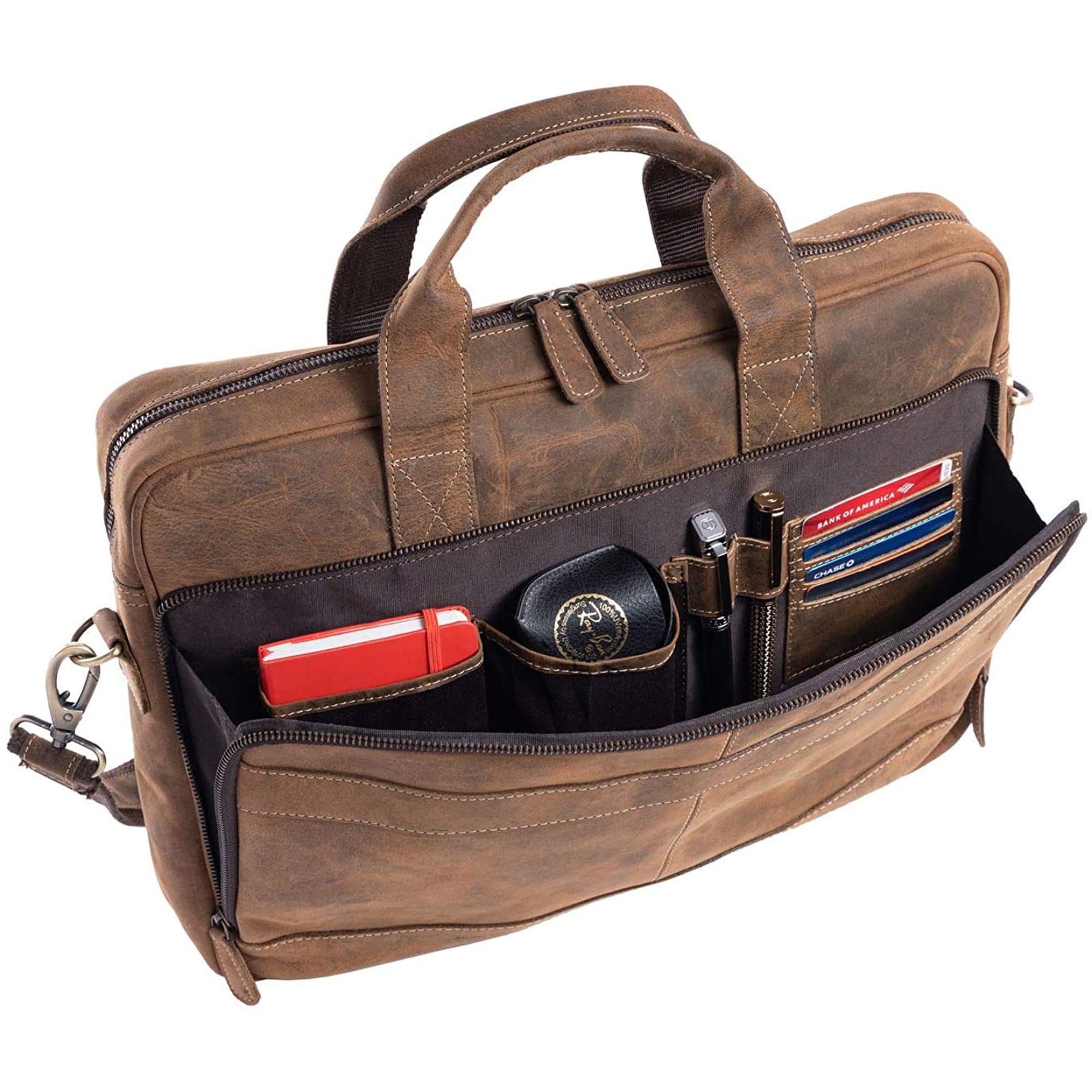 Premium 18 Inch Leather Laptop Briefcase for Men & Women - Professional Messenger Bag for Office, Business & Travel - Durable Satchel for Work, Commuting & Business Meetings