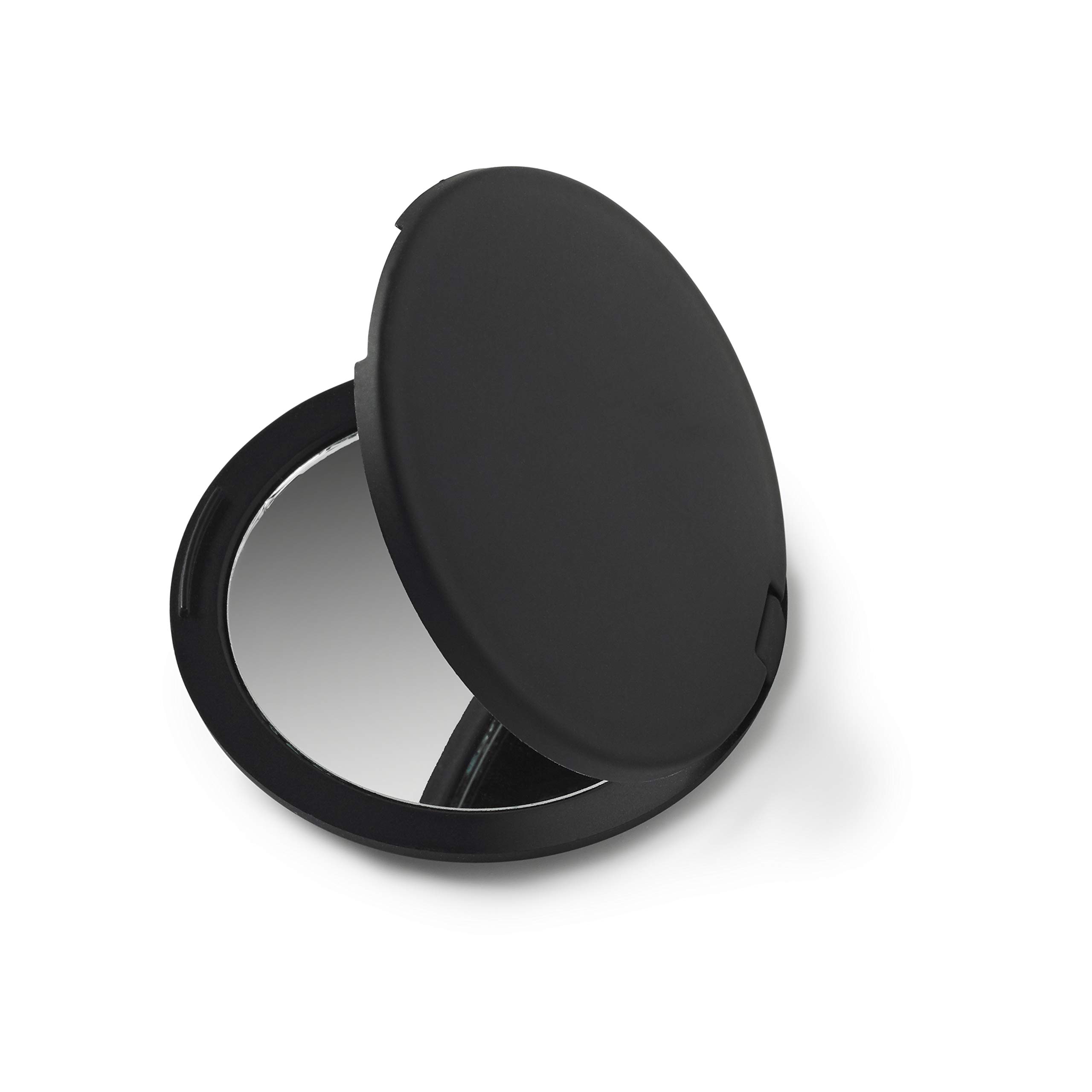Manicare Compact Mirror - Dual Sided Folding Pocket Mirror with Shatterproof Soft Touch Finish | Round Black Vanity Makeup Mirror for Women | Perfect for Purse, Wallet, Travel & On-the-Go Touch Ups
