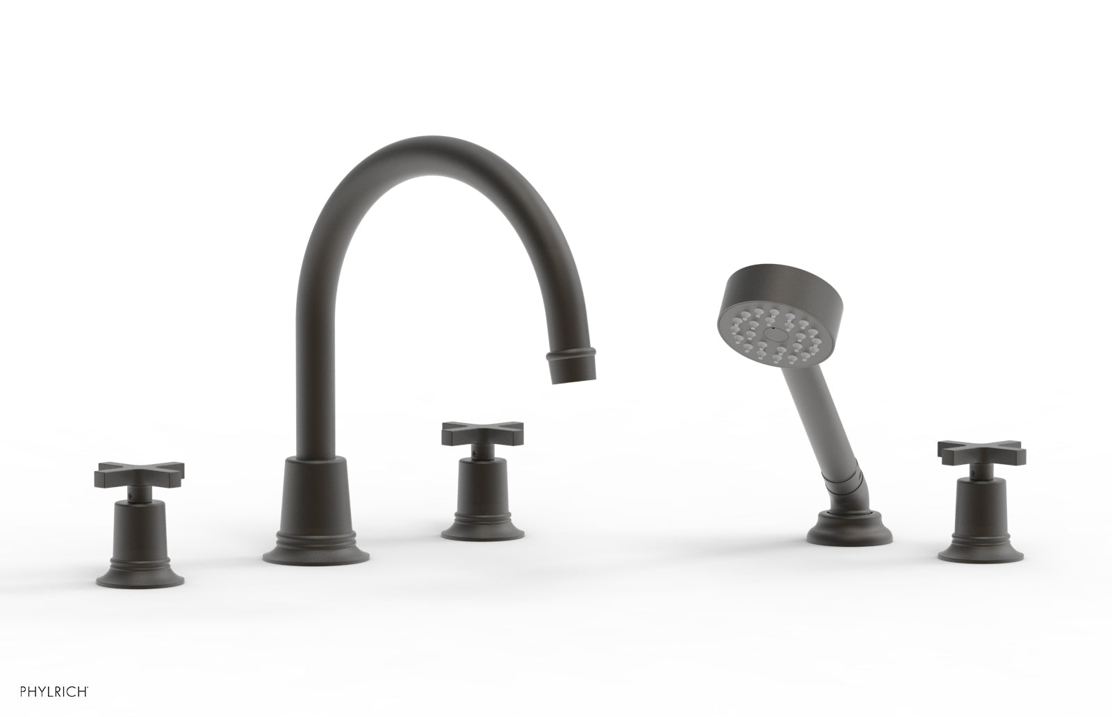 HEX MODERN Deck Mounted Bathtub Faucet Set with Hand Shower and Cross Handles - Model 50150 - Perfect for Modern Bathroom Renovations and Spa-Like Shower Experiences