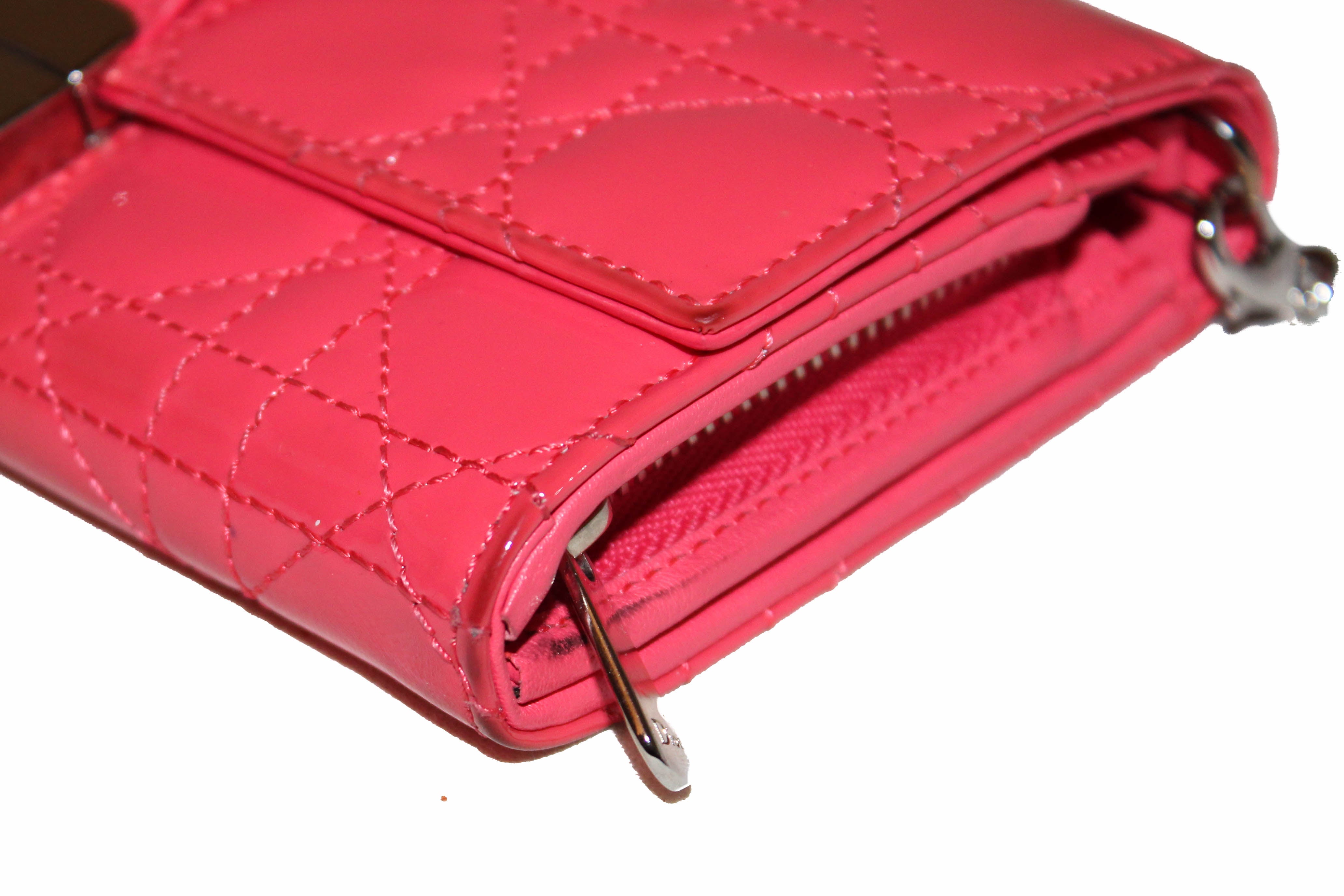 Authentic Christian Dior Coral Red Patent Leather Cannage Miss Dior Rendezvous Wallet - Luxury Women's Clutch for Evening Parties, Date Nights & Special Occasions