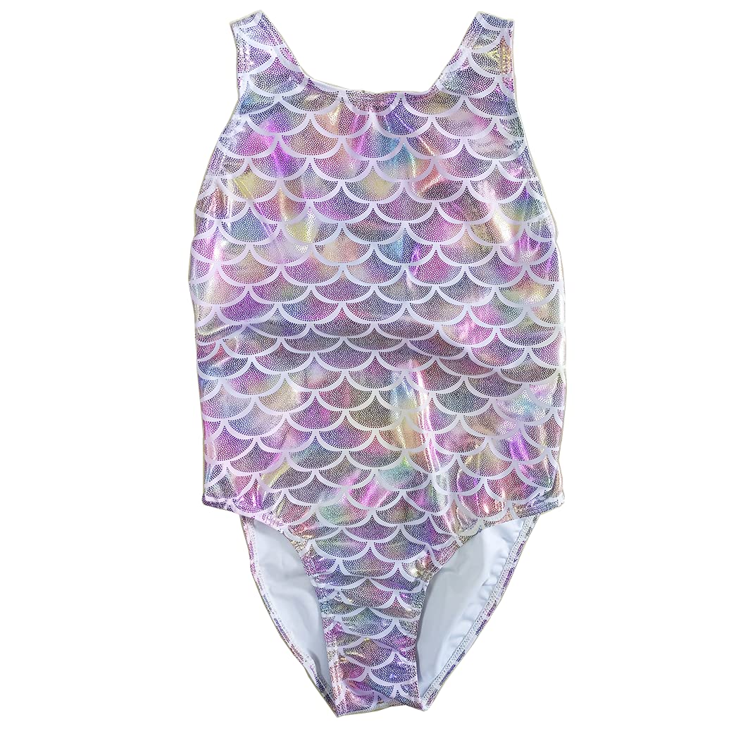 Girls Mermaid One Piece Swimsuits - Shiny Silver Polyester Swimwear for Kids | Perfect for Pool Parties, Beach Vacations & Summer Water Play