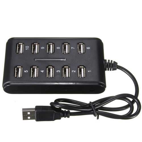 10-Port USB 2.0 Hub with Blue LED Lights - High-Speed Data Transfer & Charging Station for Laptop, PC, Mac, Gaming Setup & Home Office