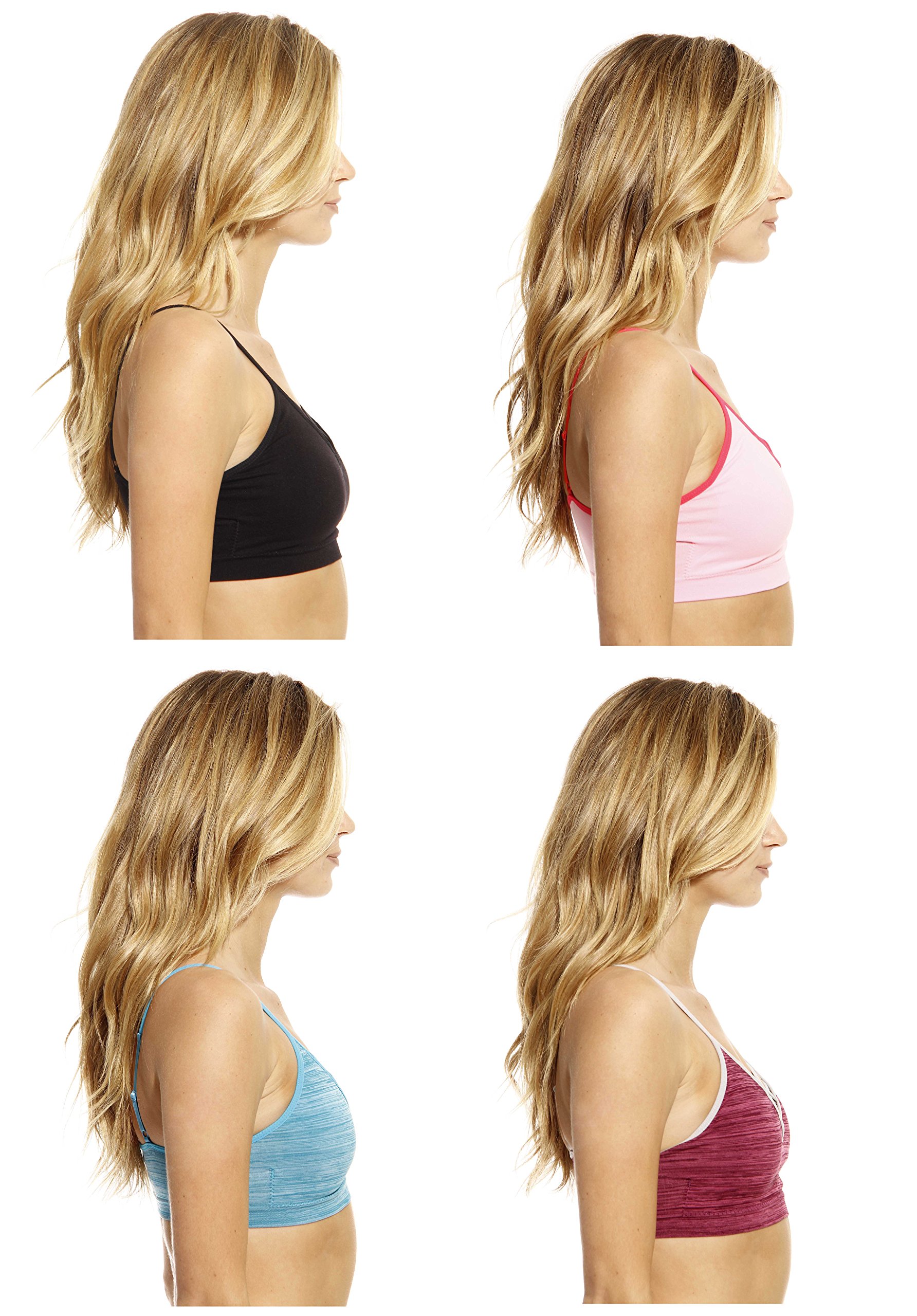 Wireless Seamless Sports Bra for Women - 4 Pack - Comfortable Workout Bras for Running, Yoga & Gym - Moisture Wicking & Breathable Activewear