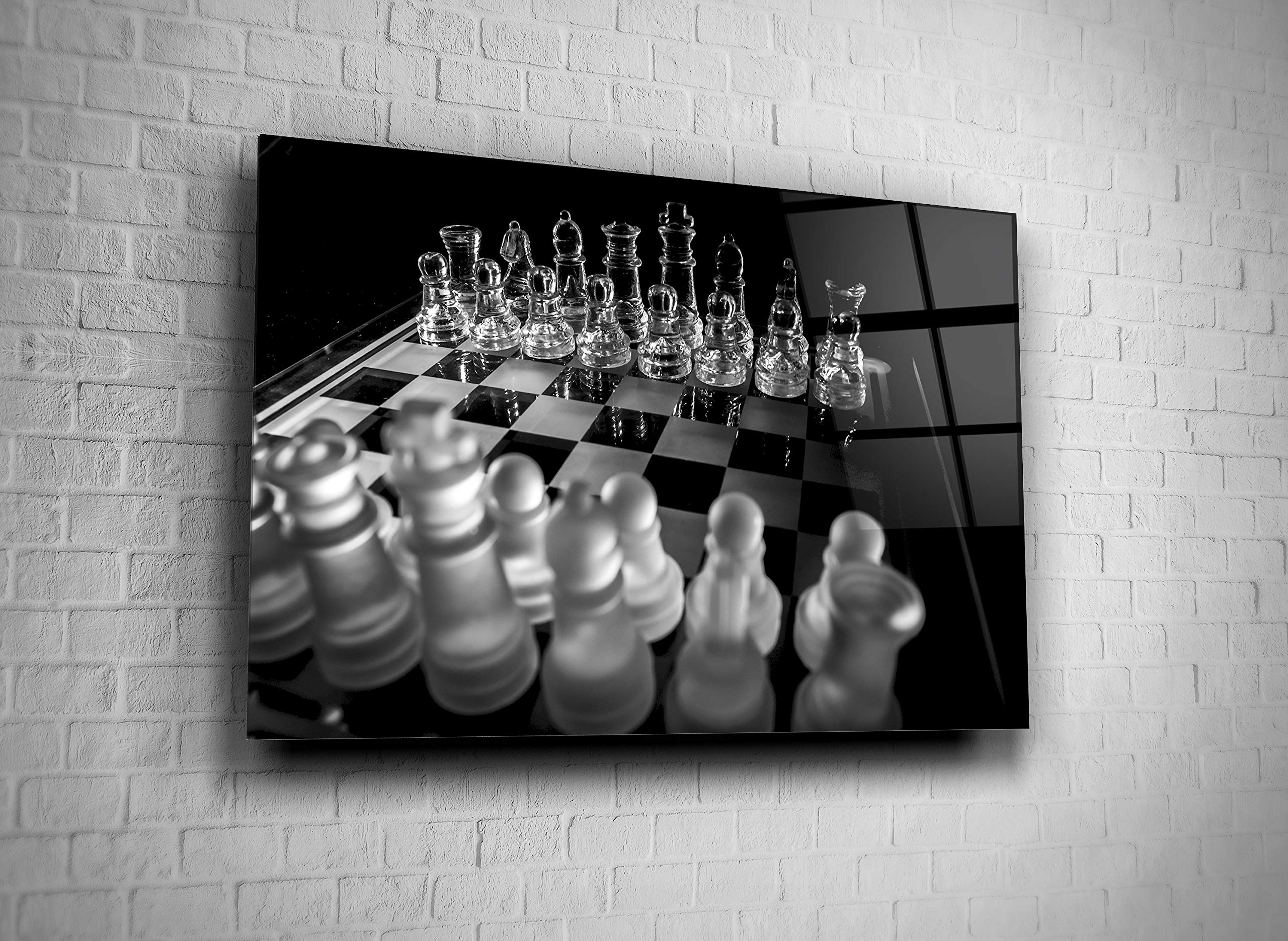 Premium Chess Game Photo Print Tempered Glass Wall Art - Elegant Home Decor & Luxury Gift for Chess Lovers - Perfect for Living Room, Office, or Game Room Decor