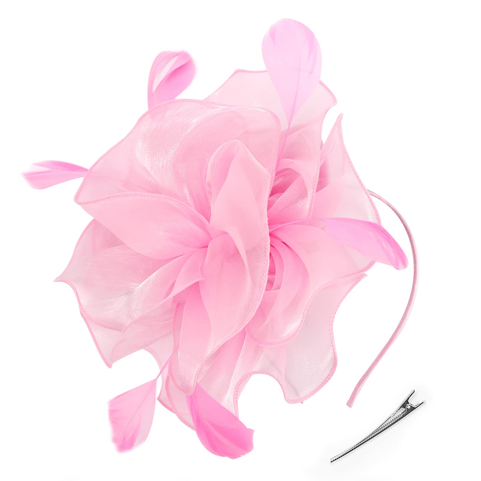 Elegant Women's Tea Party Fascinator Hat with Ribbons & Feathers - Adjustable Headband & Clip for Weddings, Races & Special Occasions