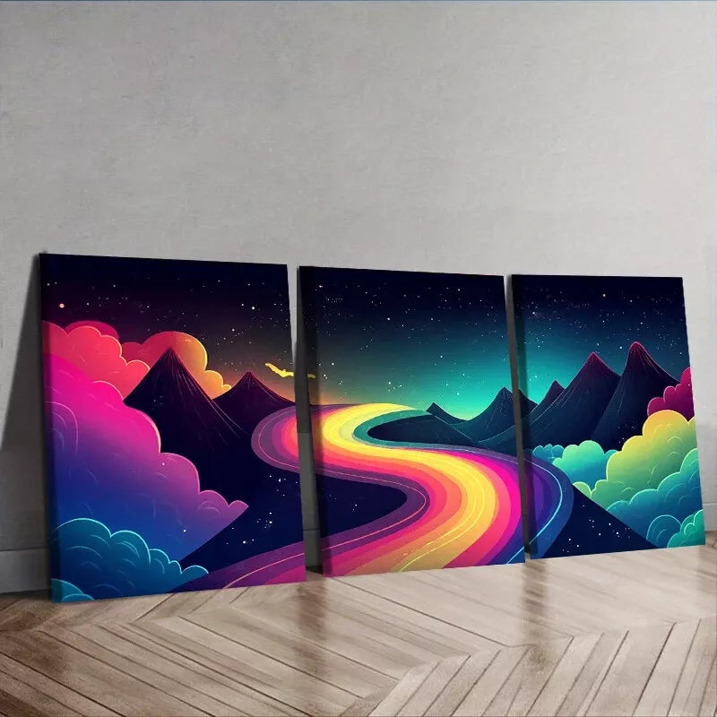 3-Piece Rainbow Colored Pathway in the Sky Wall Art Set - 50x70cm Framed Canvas Prints | High Quality Australian Made Ready-to-Hang Wall Decor | Perfect for Living Room, Bedroom & Office Decorations