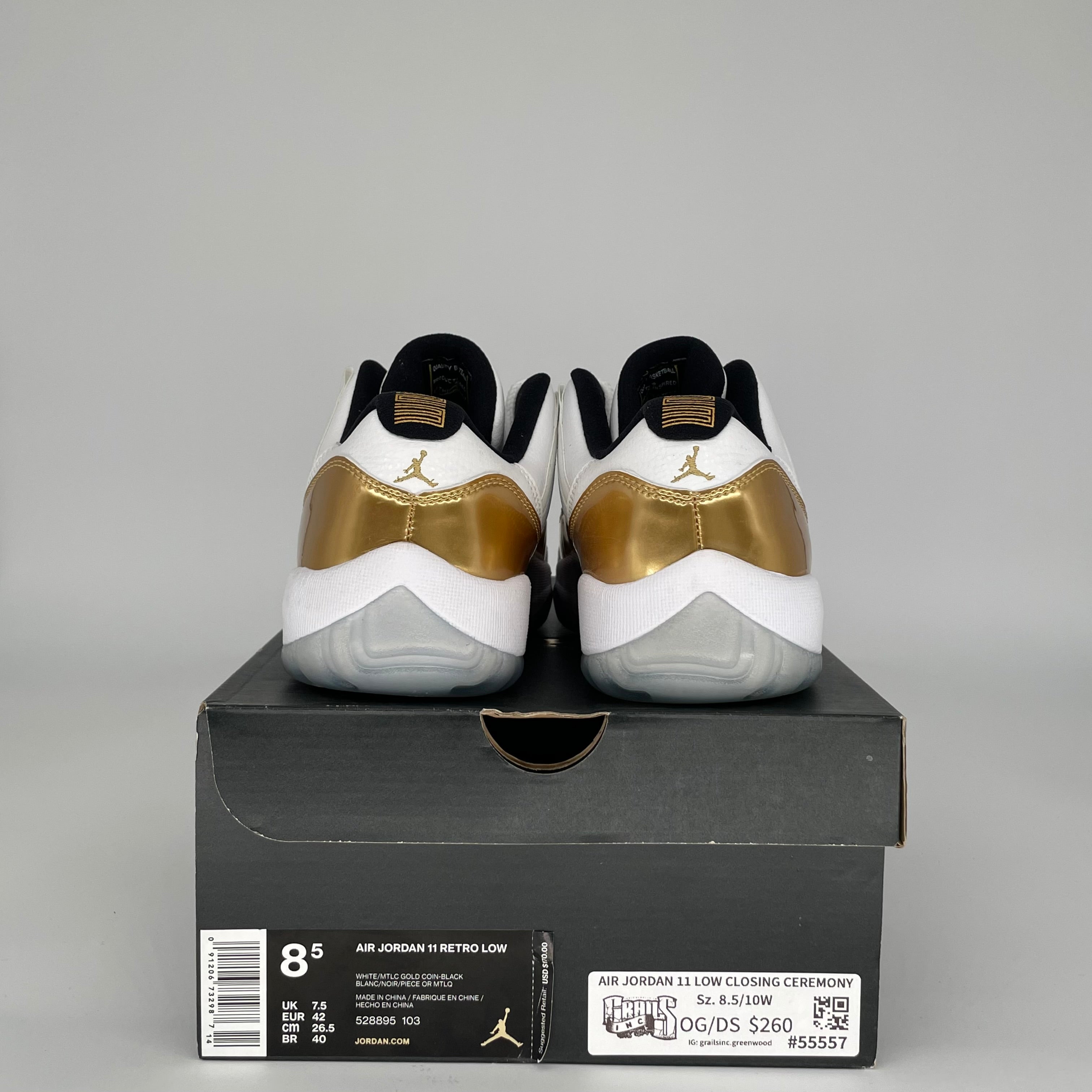 AIR JORDAN 11 LOW CLOSING CEREMONY Men's Basketball Shoes - Size 8.5 White/Black (Style 528895-103) | Retro Sneakers for Casual Wear & Sports Performance