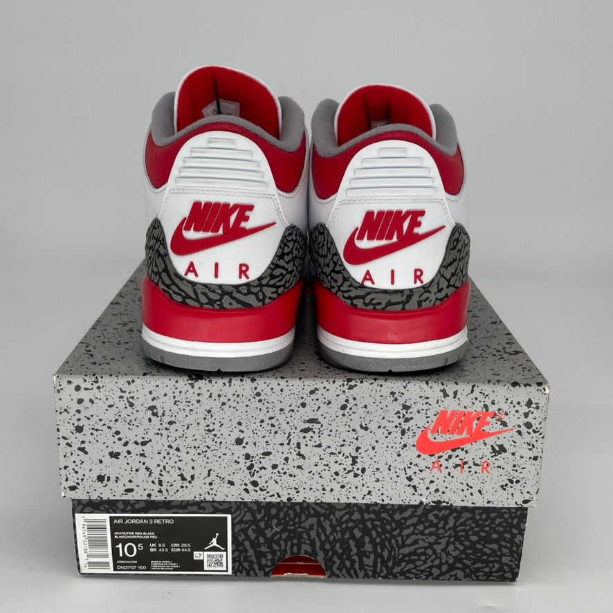 Air Jordan 3 Retro 'Fire Red' Men's Basketball Shoes Size 10.5 - DN3707-160 | Authentic Sneakers for Streetwear, Gym & Casual Outfits