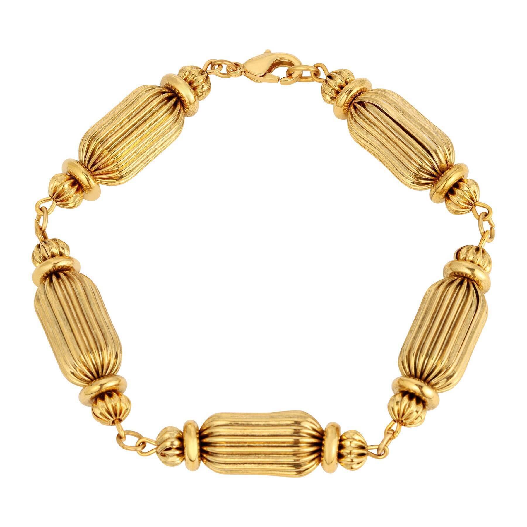 1928 Jewelry 14K Gold Rondelle Glam Beads Link Bracelet for Women - Elegant Stackable Bangle for Parties, Weddings & Special Occasions