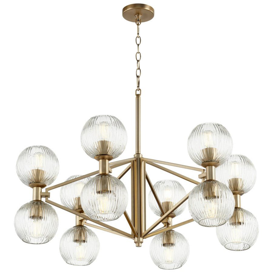 12-Light Chandelier in Aged Brass Finish - Elegant Dining Room & Entryway Lighting Fixture for Home Decor