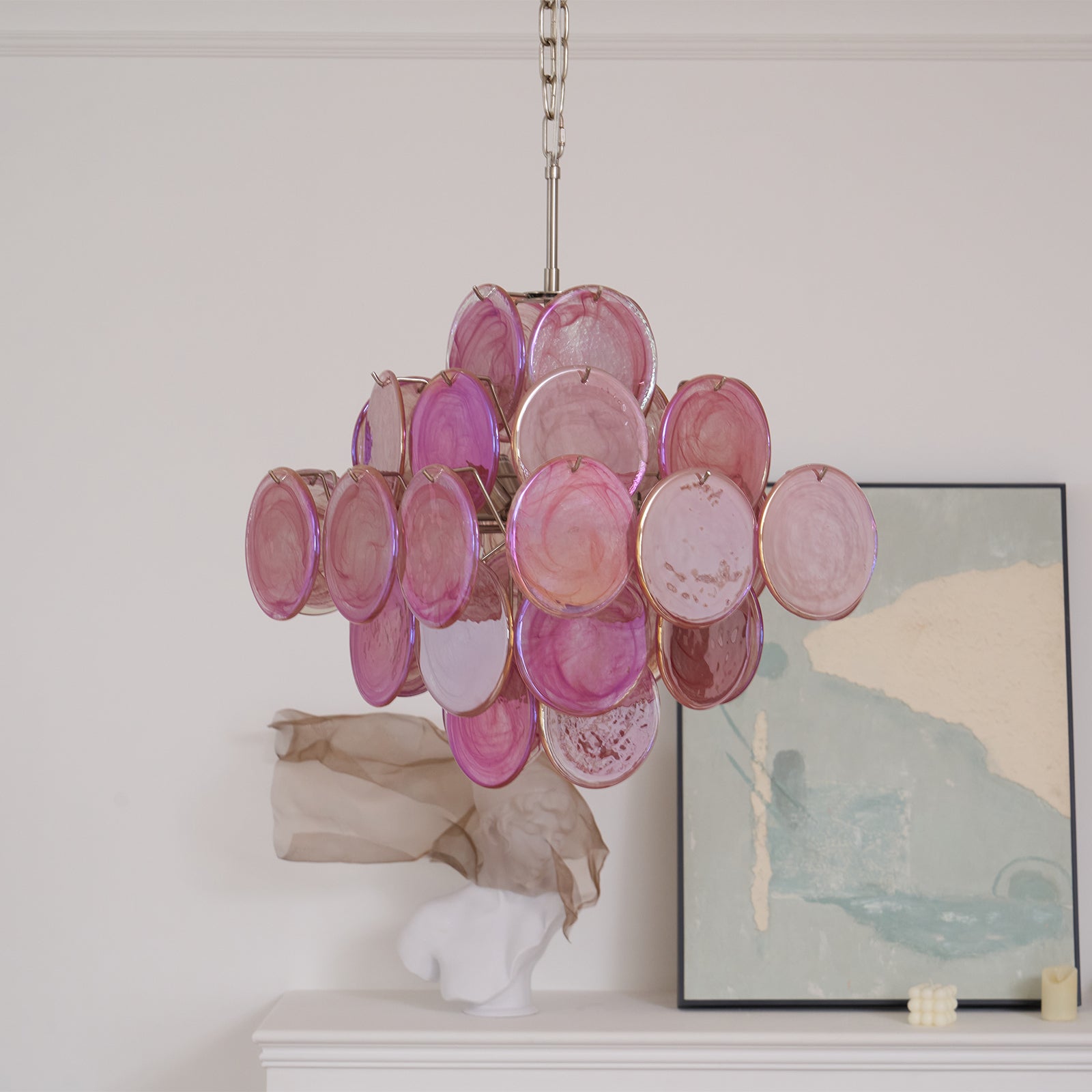Elegant Aurelia Pink Murano Glass Chandelier - Handcrafted Italian Lighting Fixture for Dining Room & Bedroom Decor