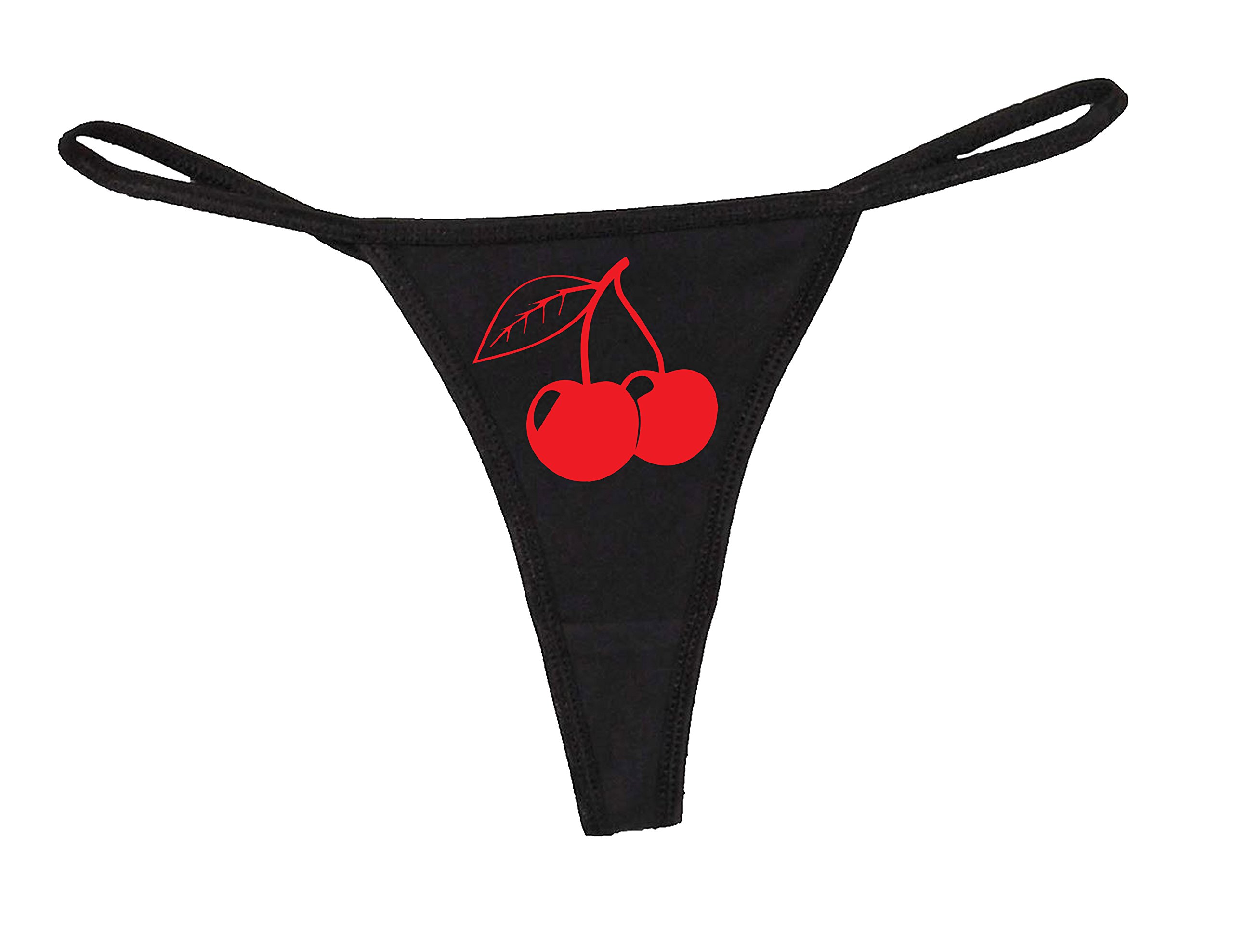STUFF WITH ATTITUDE Cherry Print Black Thong Underwear for Women - Sexy Lingerie for Date Night & Special Occasions