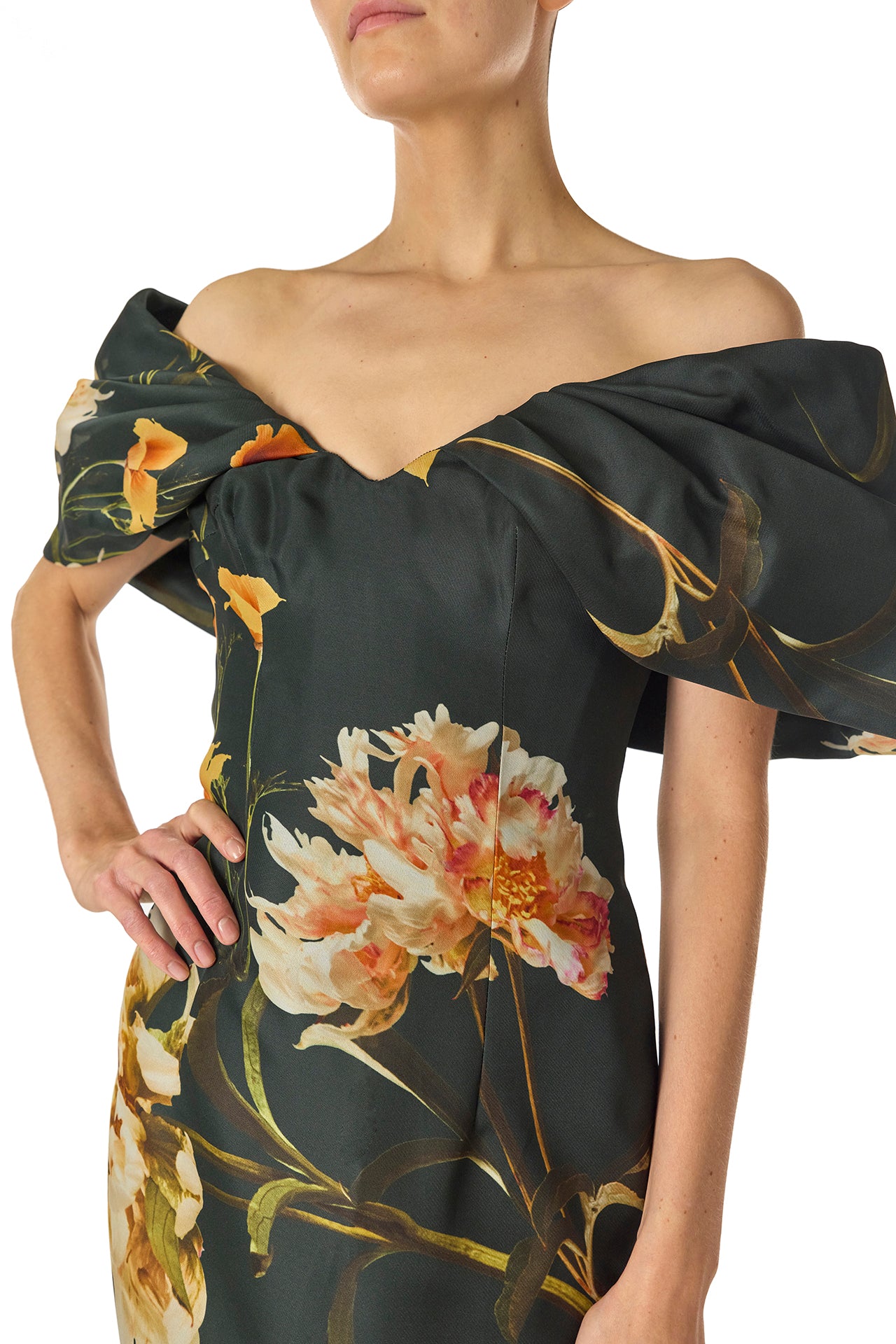 Elegant Off-the-Shoulder Floral Print Column Gown for Women - Perfect for Weddings, Proms & Formal Events