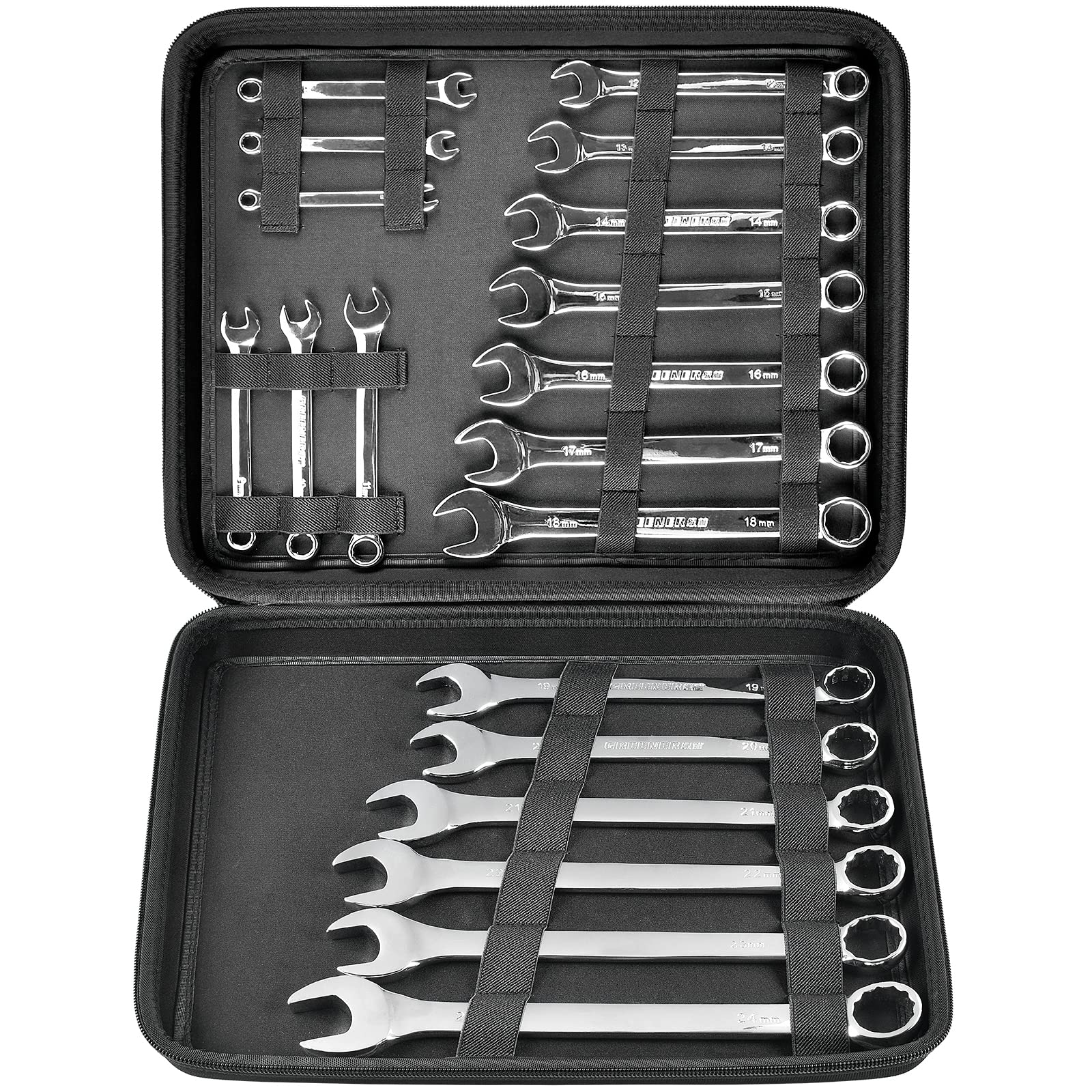 Premium Wrench Organizer Case for Ratcheting Wrench Sets - Fits Metric & SAE 19-Piece Combination Wrenches - Compatible with WORKPRO, EFFICERE, JAEGER, GEARWRENCH, CRAFTSMAN - Durable Tool Roll Pouch for Mechanics & DIY Projects - Perfect for Garage Organization & Mobile Repair Kits